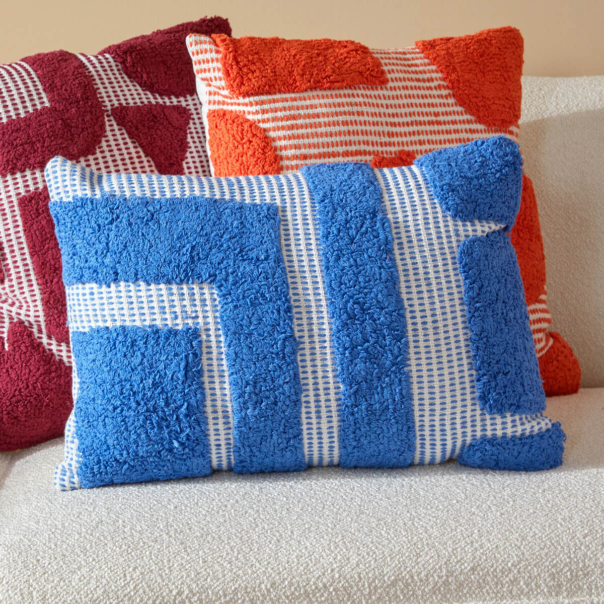 Cushion "Poppy" Tufted Cotton, Light Blue, 58x38 cm