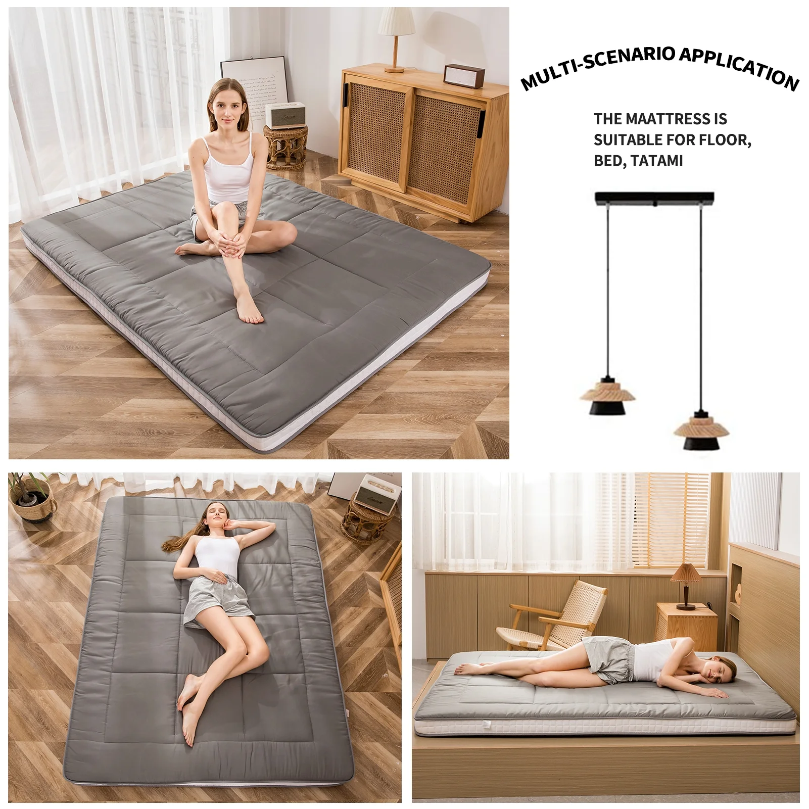 Futon Mattress, Padded Japanese Floor Mattress Quilted Bed Mattress Topper, Extra Thick Folding Sleeping Pad, Dark Grey, Twin - Image 10