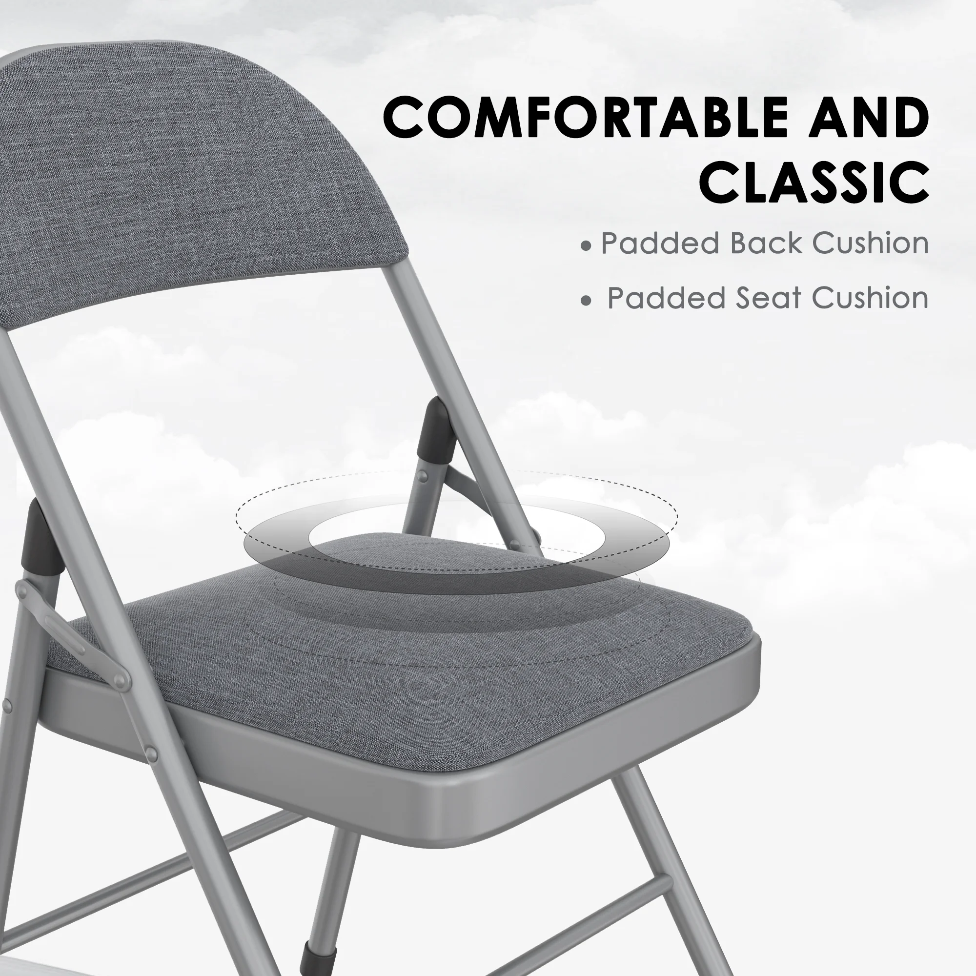 VECELO Set of 4 Folding Chairs, Fabric Dining Chair Set with Padded Cushion and Back, Indoor Outdoor Upholstered Seat with Metal Frame for Home Office Events Wedding Party, Orange - Image 31