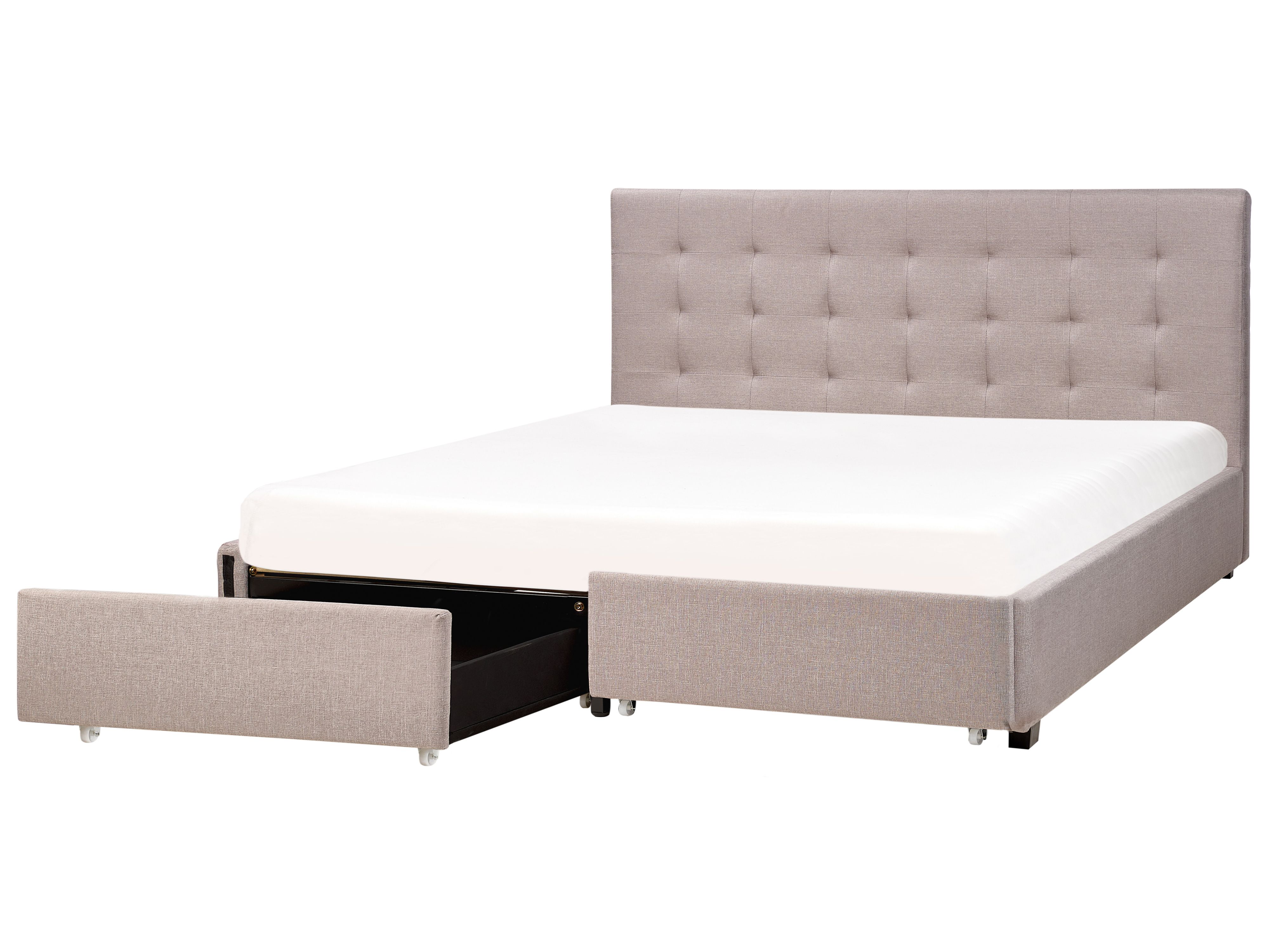Bed with Storage Drawers Fabric LA ROCHELLE 180 x 200 cm (EU Super King) Light Grey
