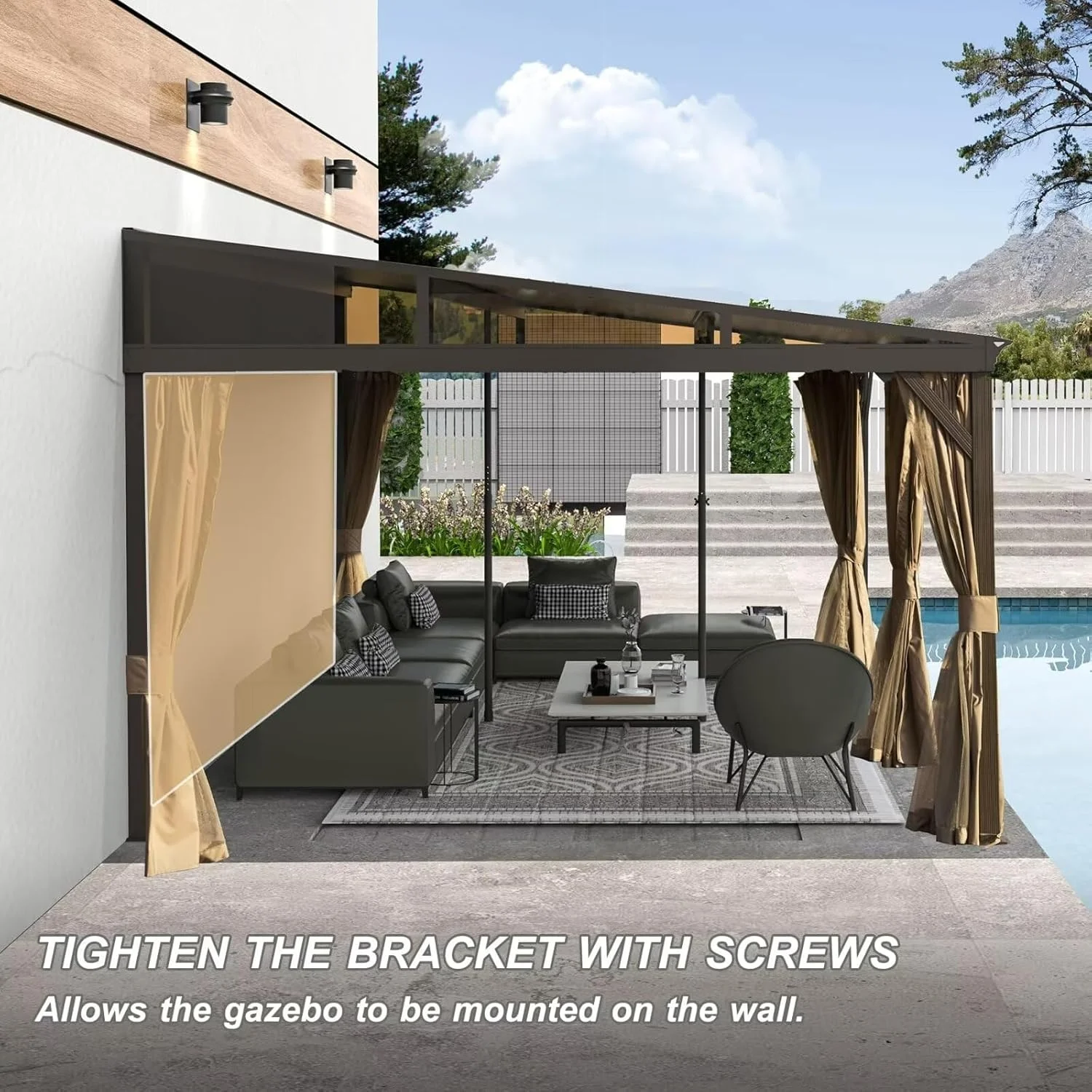 TOTAL Outdoor 10'x12' All-Season Sunroom Gazebo with Steel Roof, PVC Screen, Front & Side Door, Brown - Image 67