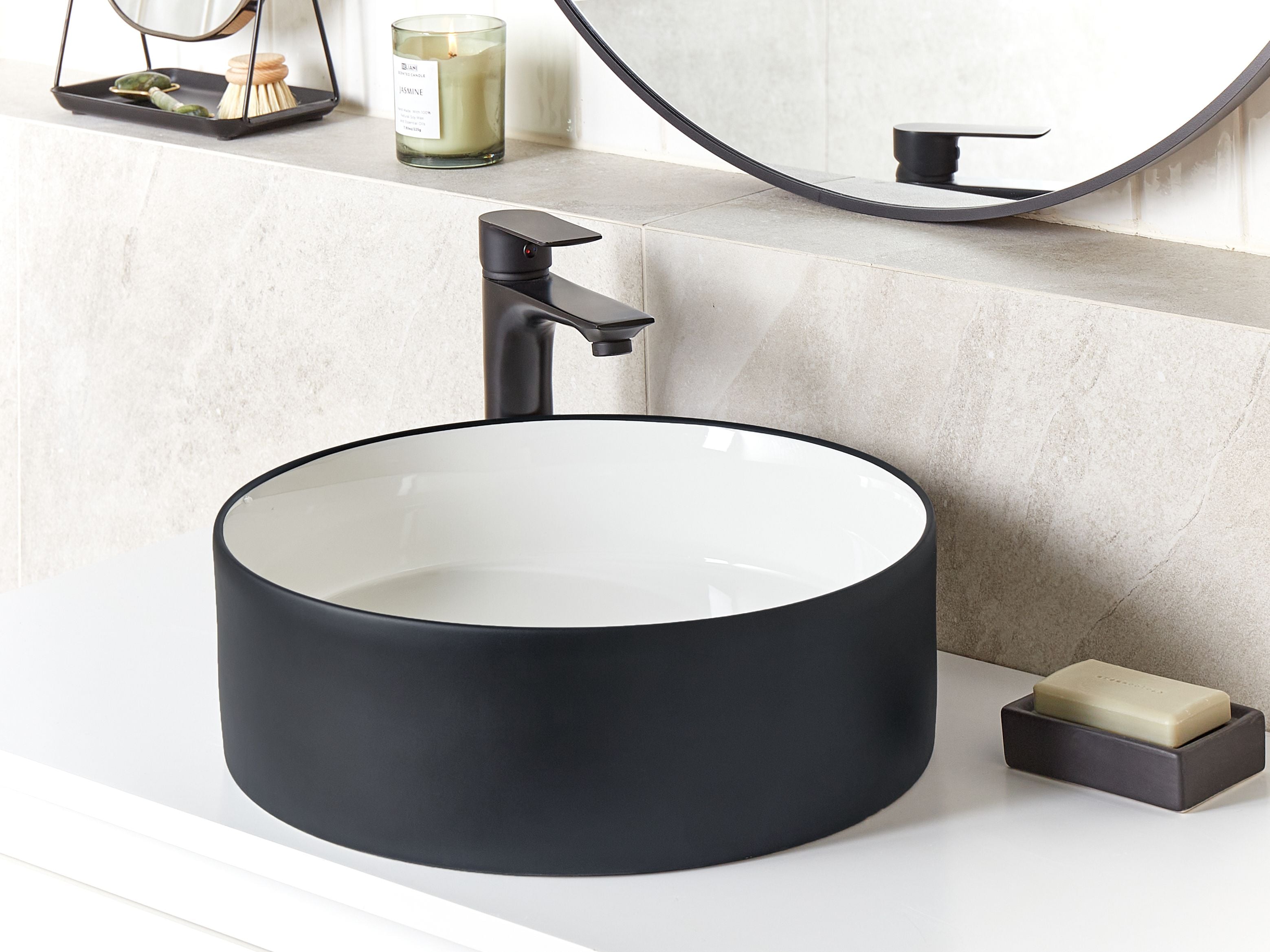 Countertop Basin TEBAR ⌀ 400 mm Ceramic Black/ White