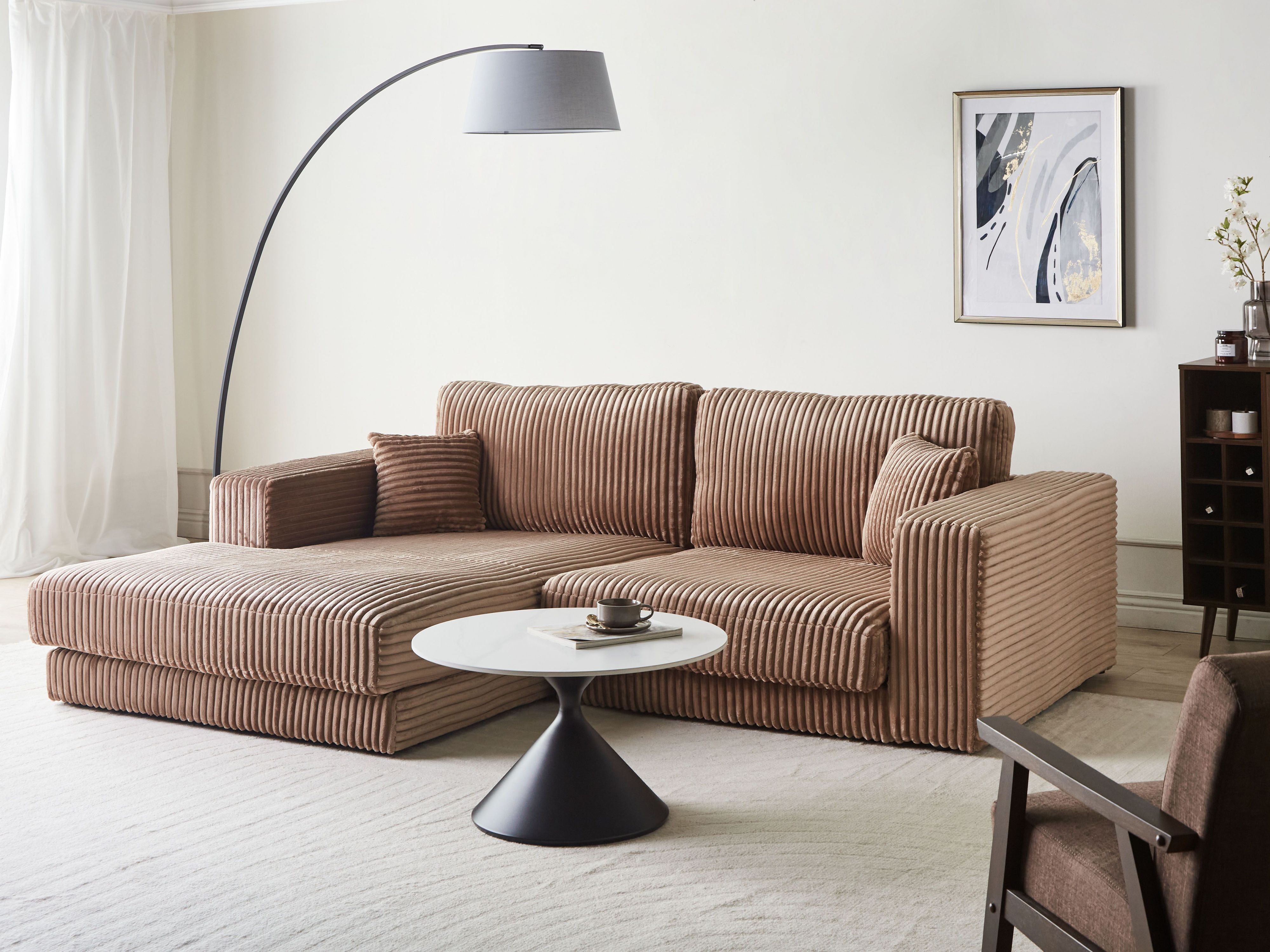 Corner Sofa 3 Seater LOFOTEN Corduroy Light Brown Right Hand