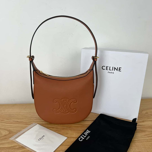 CELINE HELOISE Triomphe Small Soft Cow Leather Handbag Brown