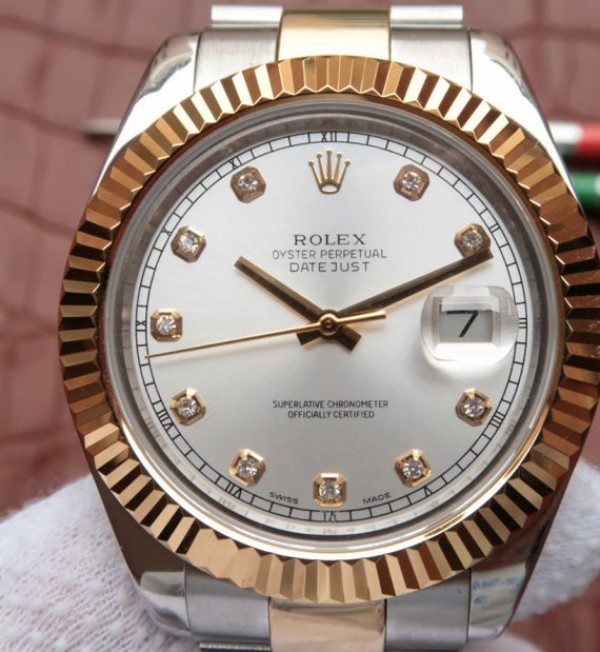 Replica Rolex DateJust SS/RG White Dial RG Wrapped Fluted Beze SS/RG Bracelet A2836 - Top club