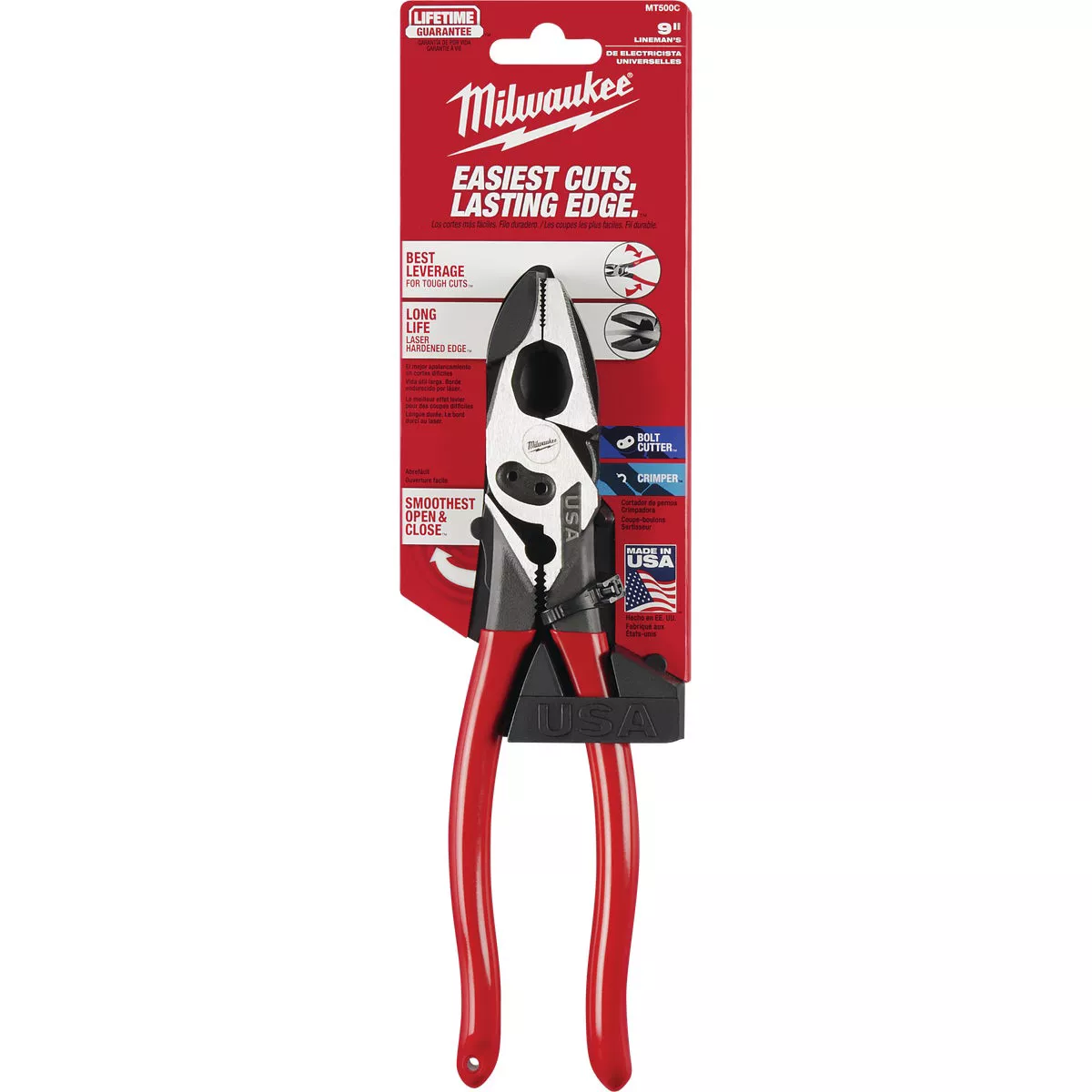 Milwaukee 9 In. Dipped Grip Linesman Pliers with Crimper and Bolt Cutter