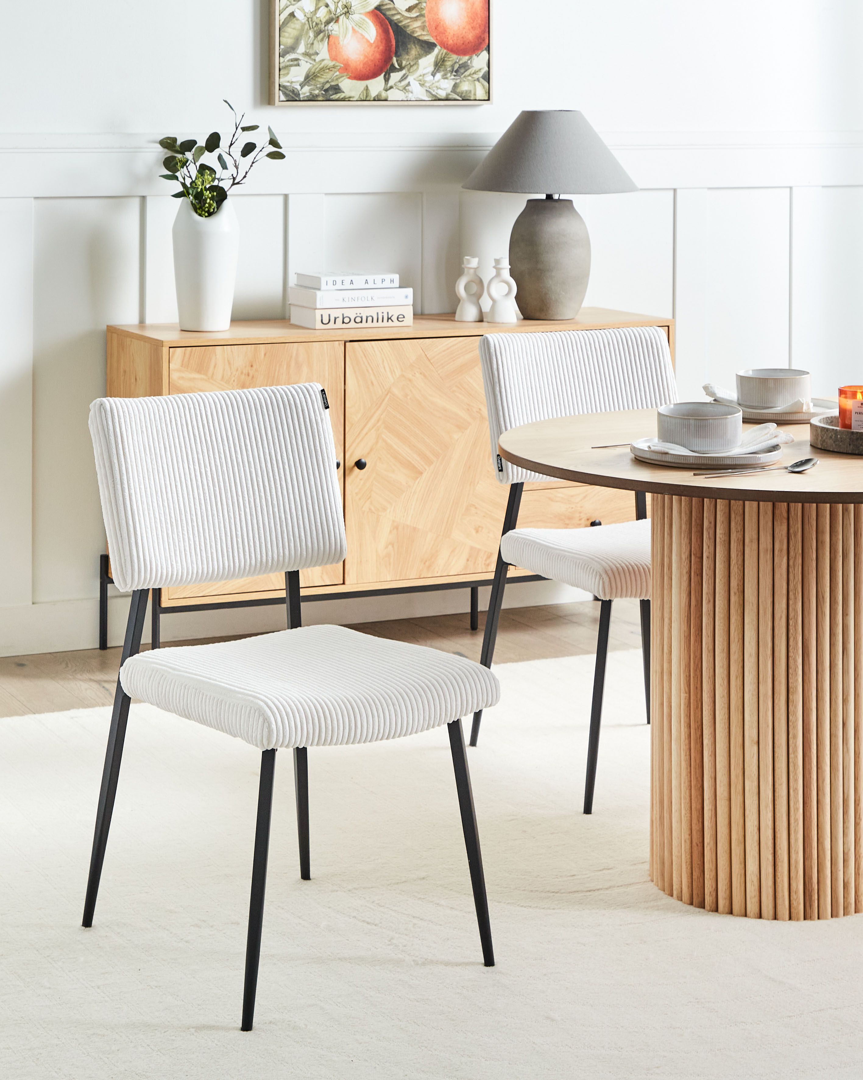 Set of 2 Dining Chairs STURGIS Corduroy Off-White