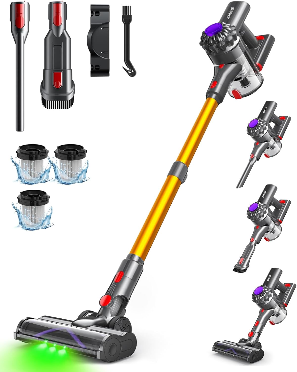 Cordless Vacuum Cleaner, 450W 40KPA Vacuum Cleaners for Home, 45Mins Lightweight Stick Vacuum with Advanced Green Light Tech, Rechargeable Battery Vacuum for Carpet,Pet Hair,Hardwood Floor