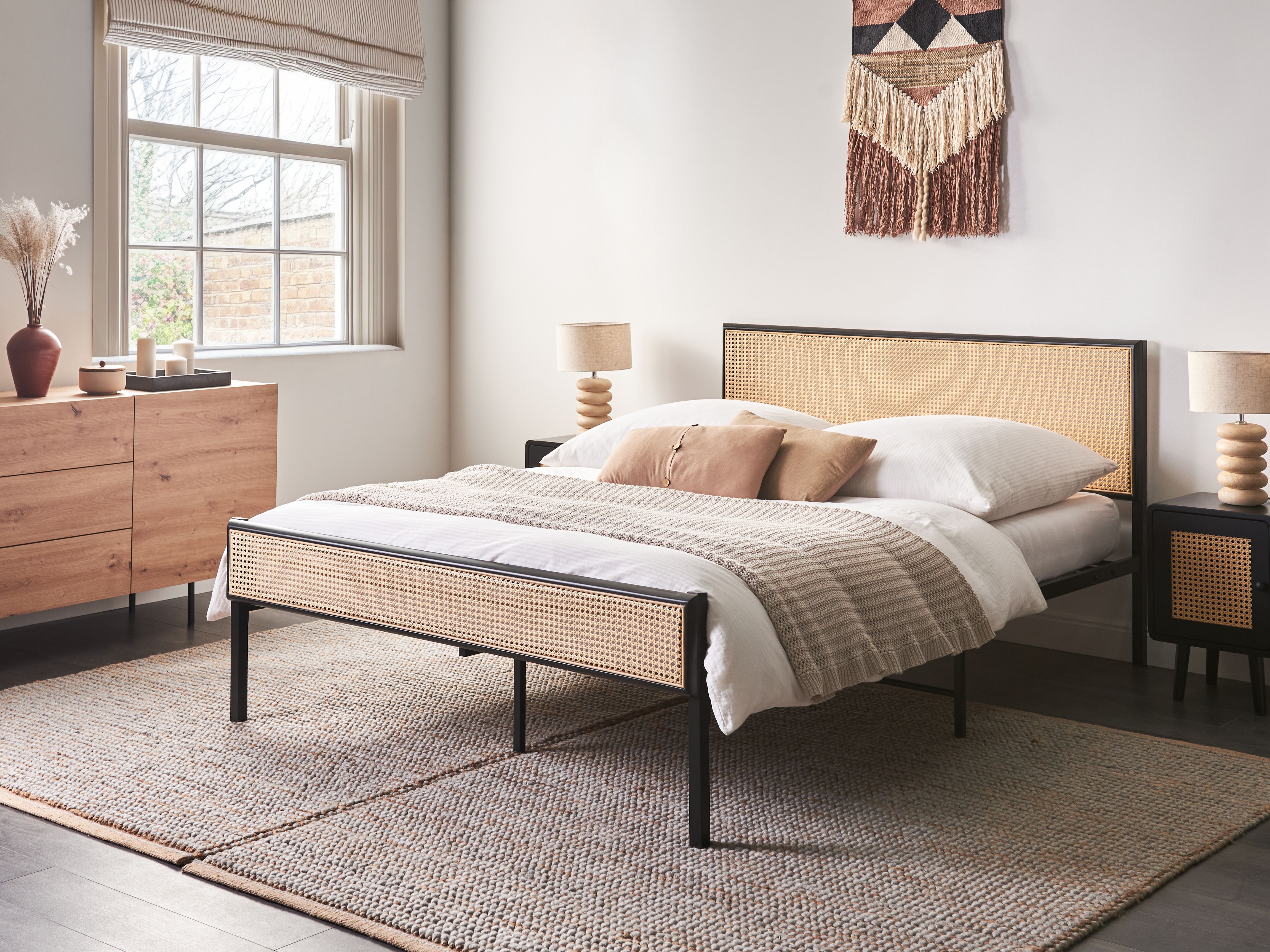 Bed PE Rattan AVANTON 140 x 200 cm (EU Double) Black