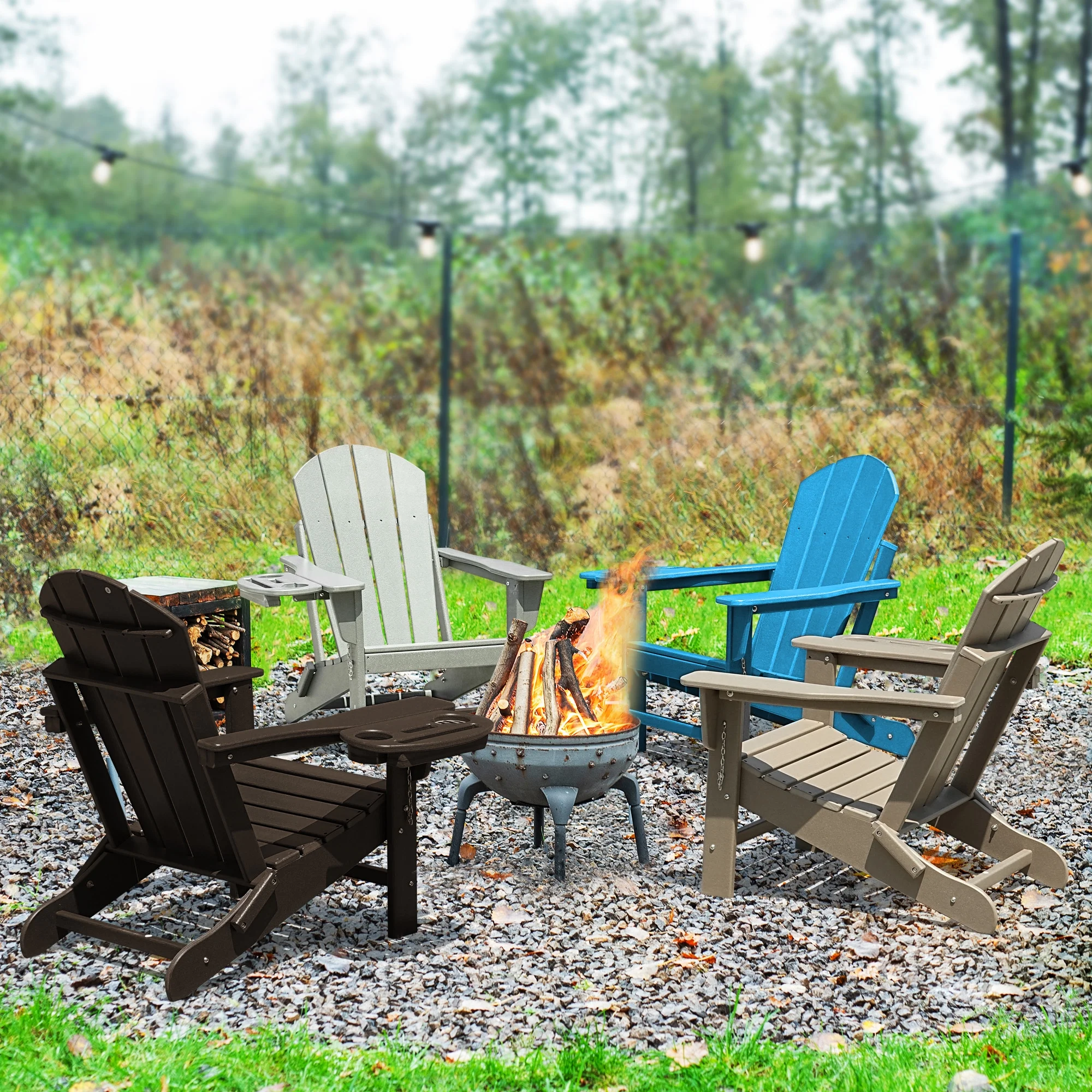 FOOWIN HDPE Plastic Adirondack Chairs Set of 4, Black - Image 71