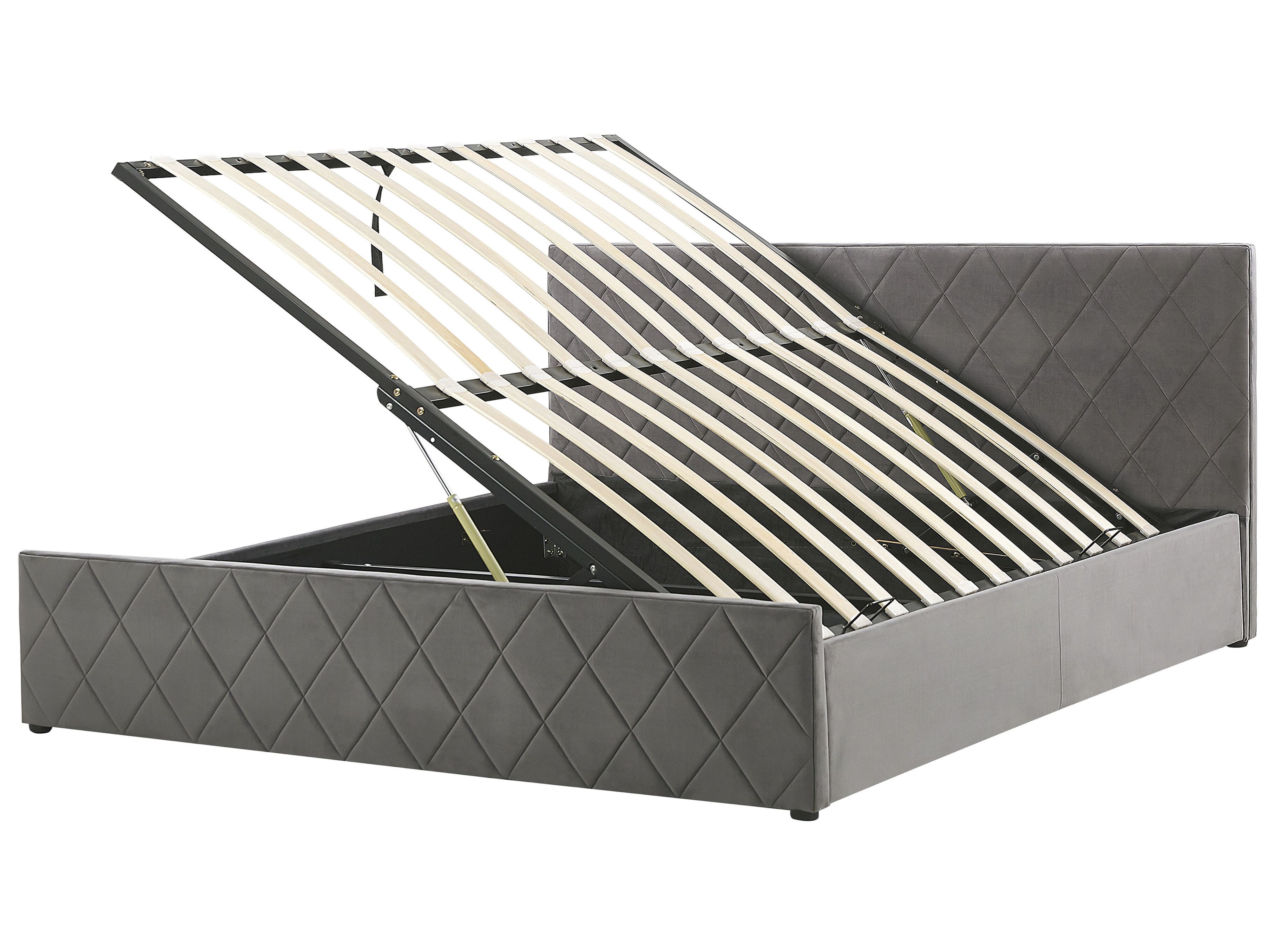 Ottoman Bed Velvet ROCHEFORT 180 x 200 cm (EU Super King) Grey
