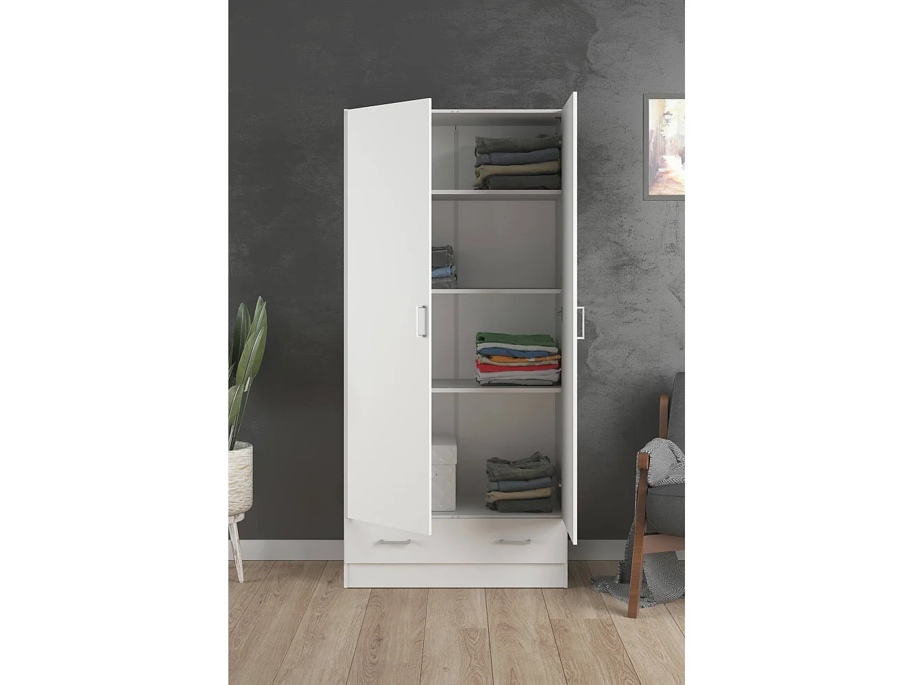 Garde-robe 2 portes Dsban, Meubles de chambre, Penderie de plain-pied, Placard à vêtements, 79x36 h170 cm, Blanc