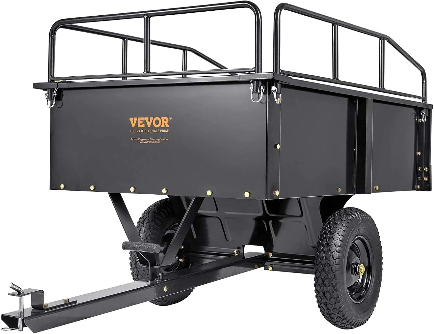 VEVOR Steel ATV Dump Cart, 750 lbs, 15 Cubic Feet - Garden Utility Trailer