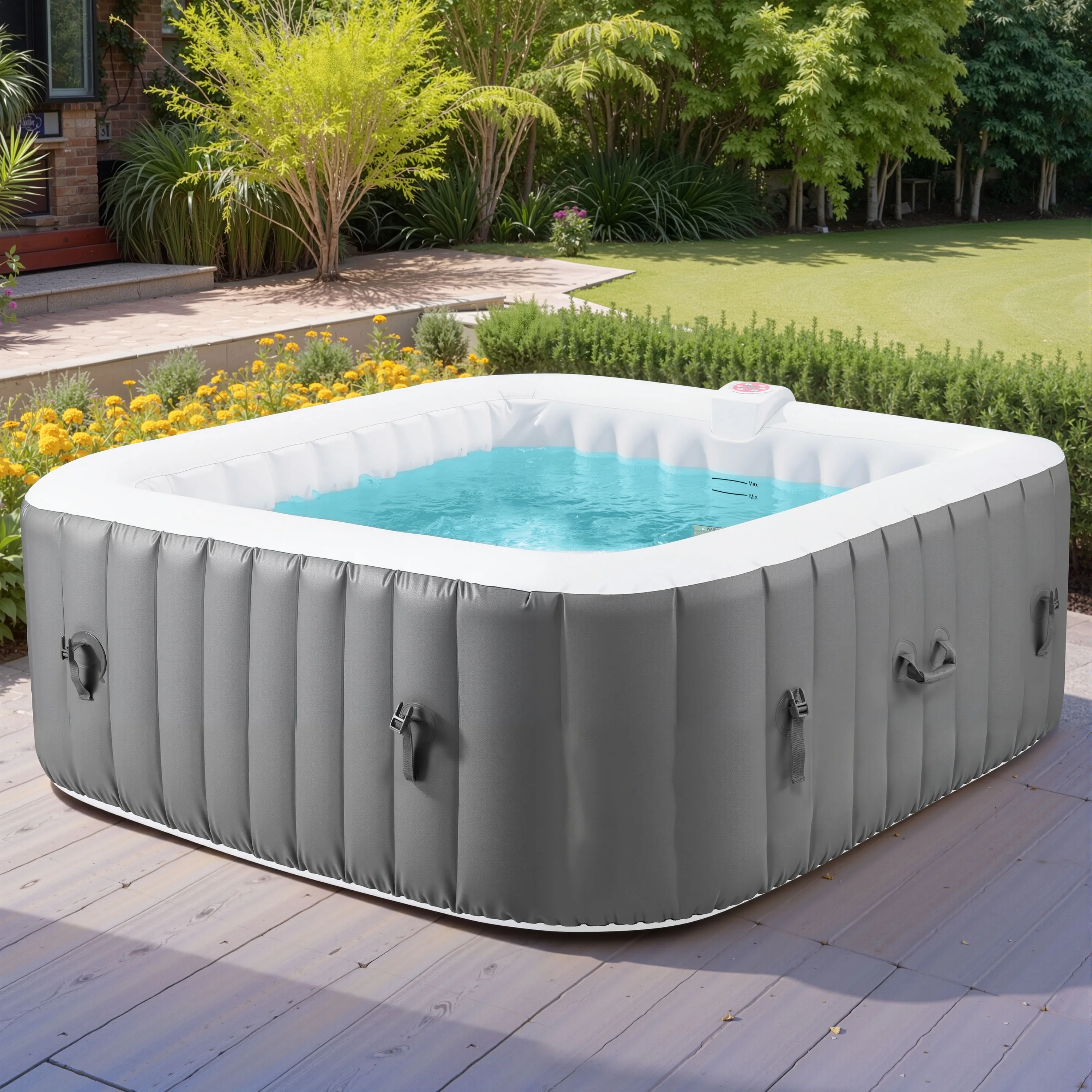 73 inch 4-6 Person Inflatable Hot Tub Spa with Control Panel, Outdoor Portable Hottub with 130 Jets, Insulated Tub Cover and Floor Protector, Temperature up to 104��F, Gray - Image 2