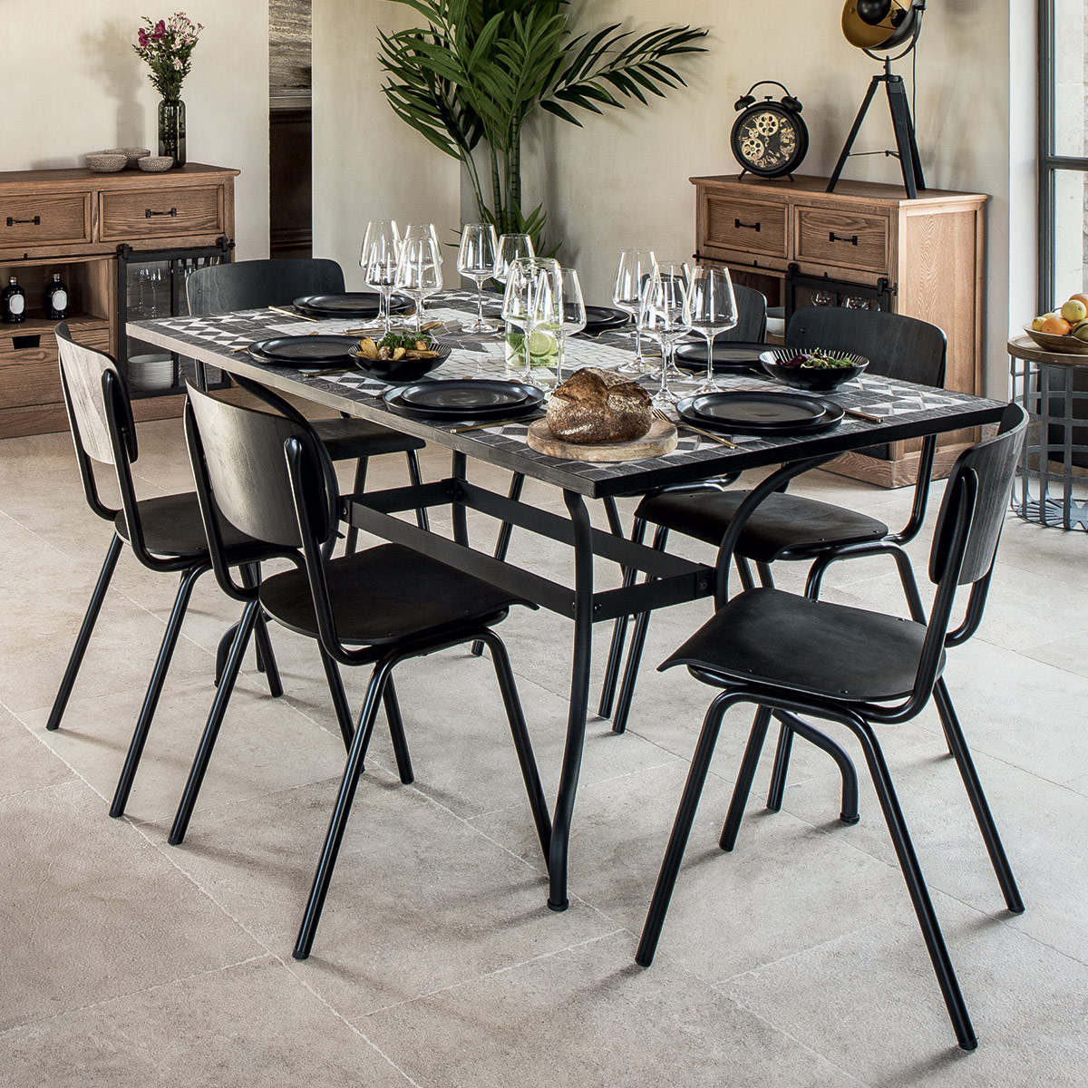 Rectangular dining table "Kipos" Mosaic, Black, L.160 cm