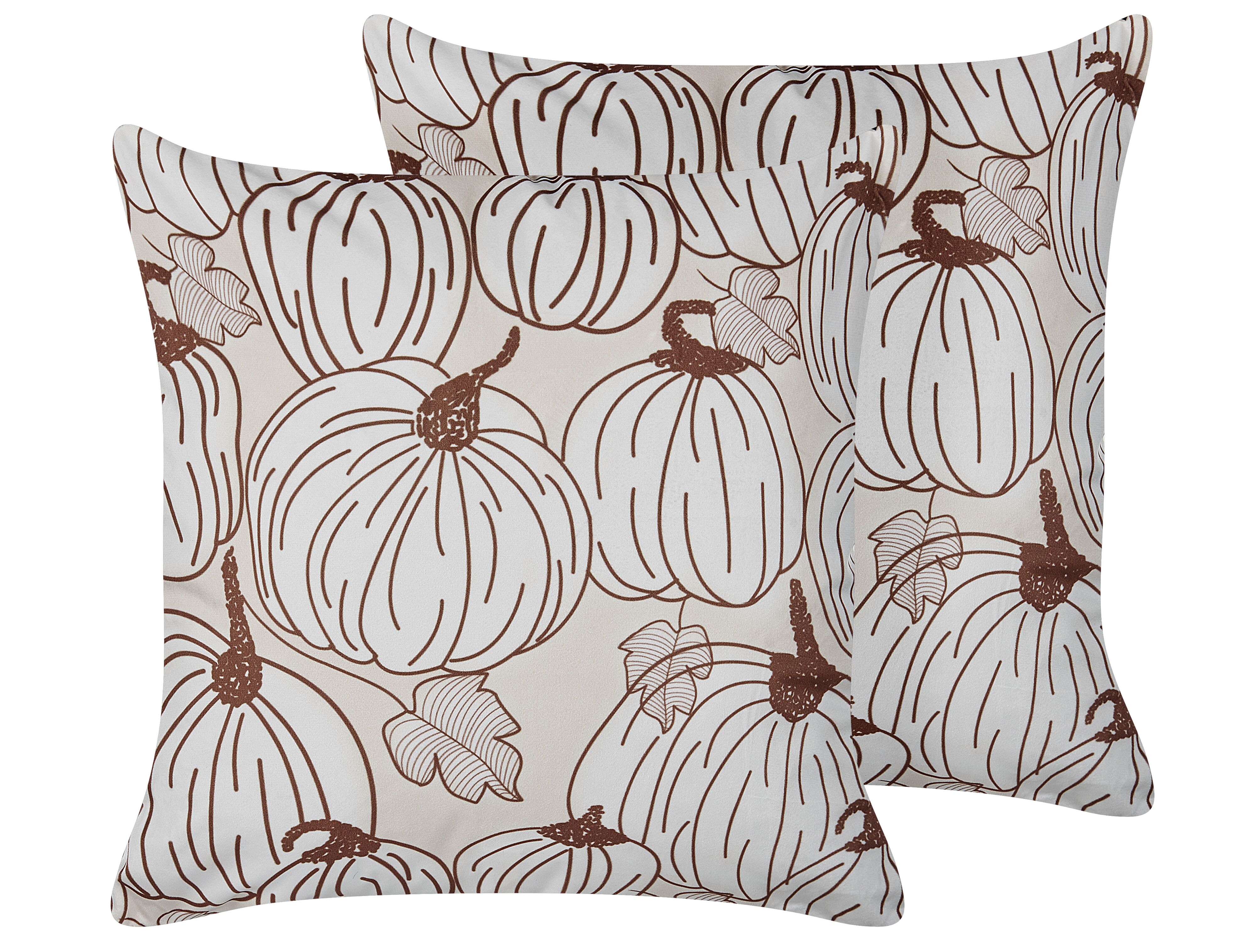 Set of 2 Decorative Cushions GOURD Velvet 45 x 45 cm Beige Plant Pattern
