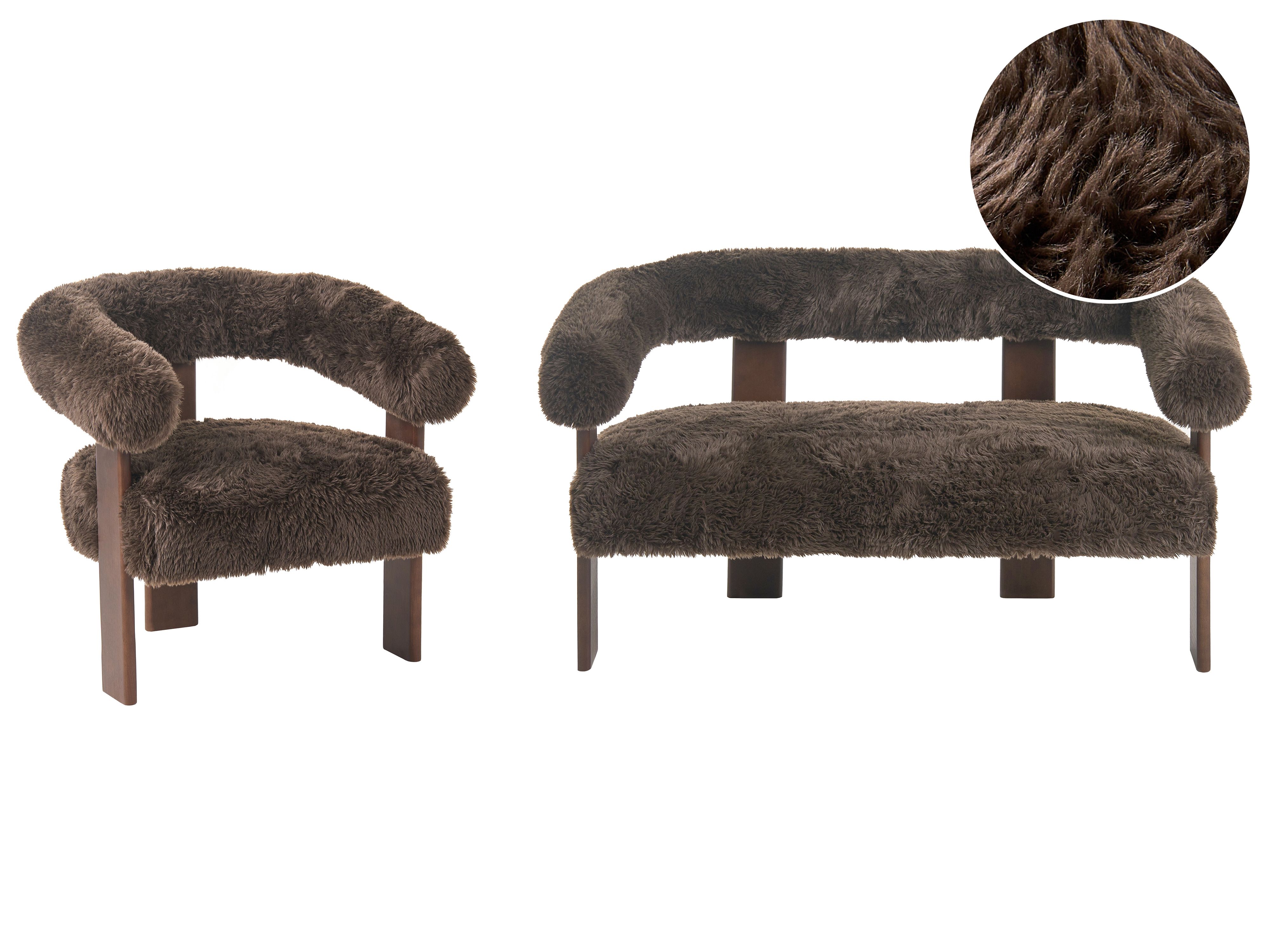 Living Room Set ILBRO Faux Fur Dark Brown