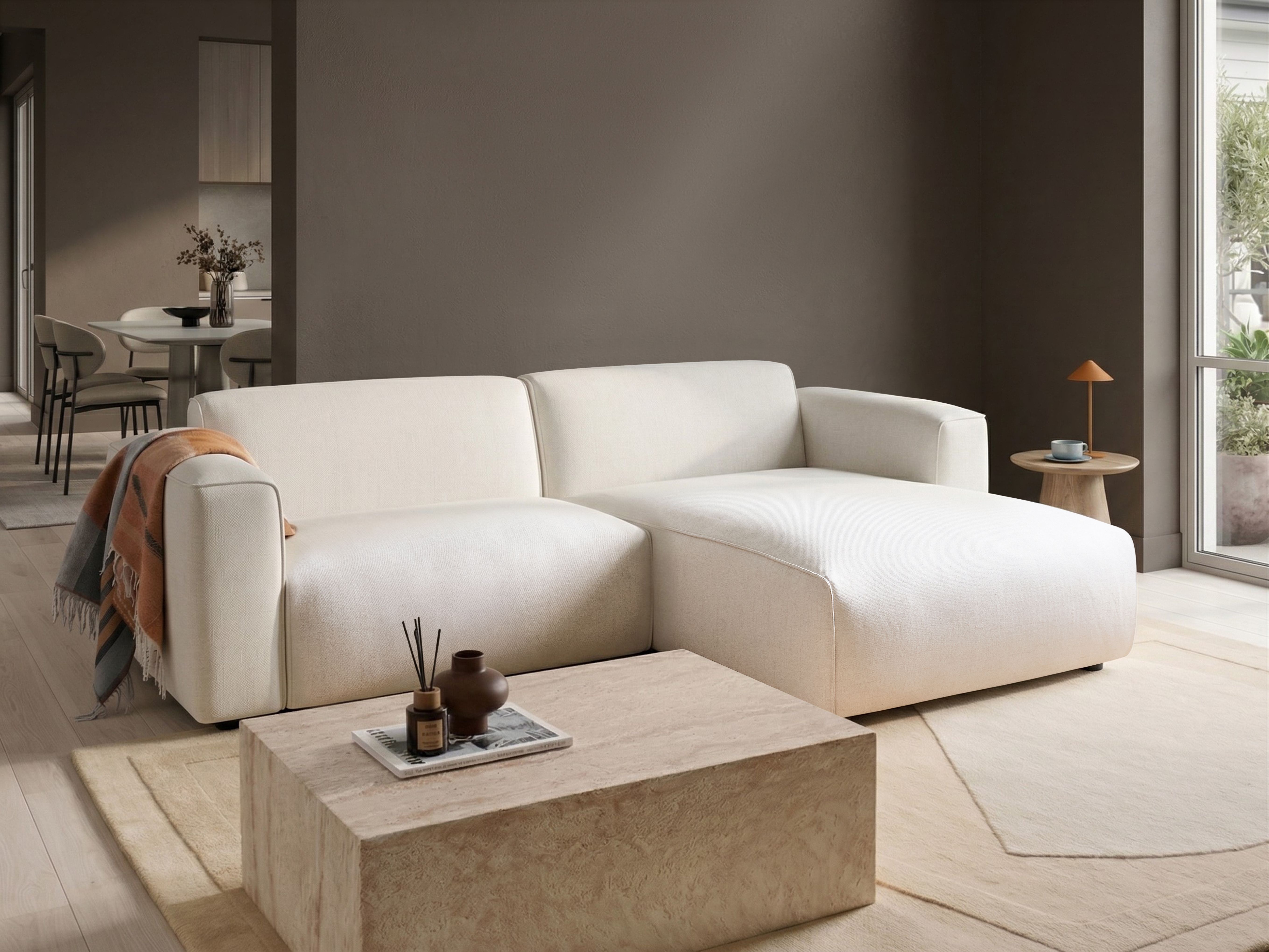 Corner Sofa 3 Seater FAABORG Fabric Off-White Left Hand