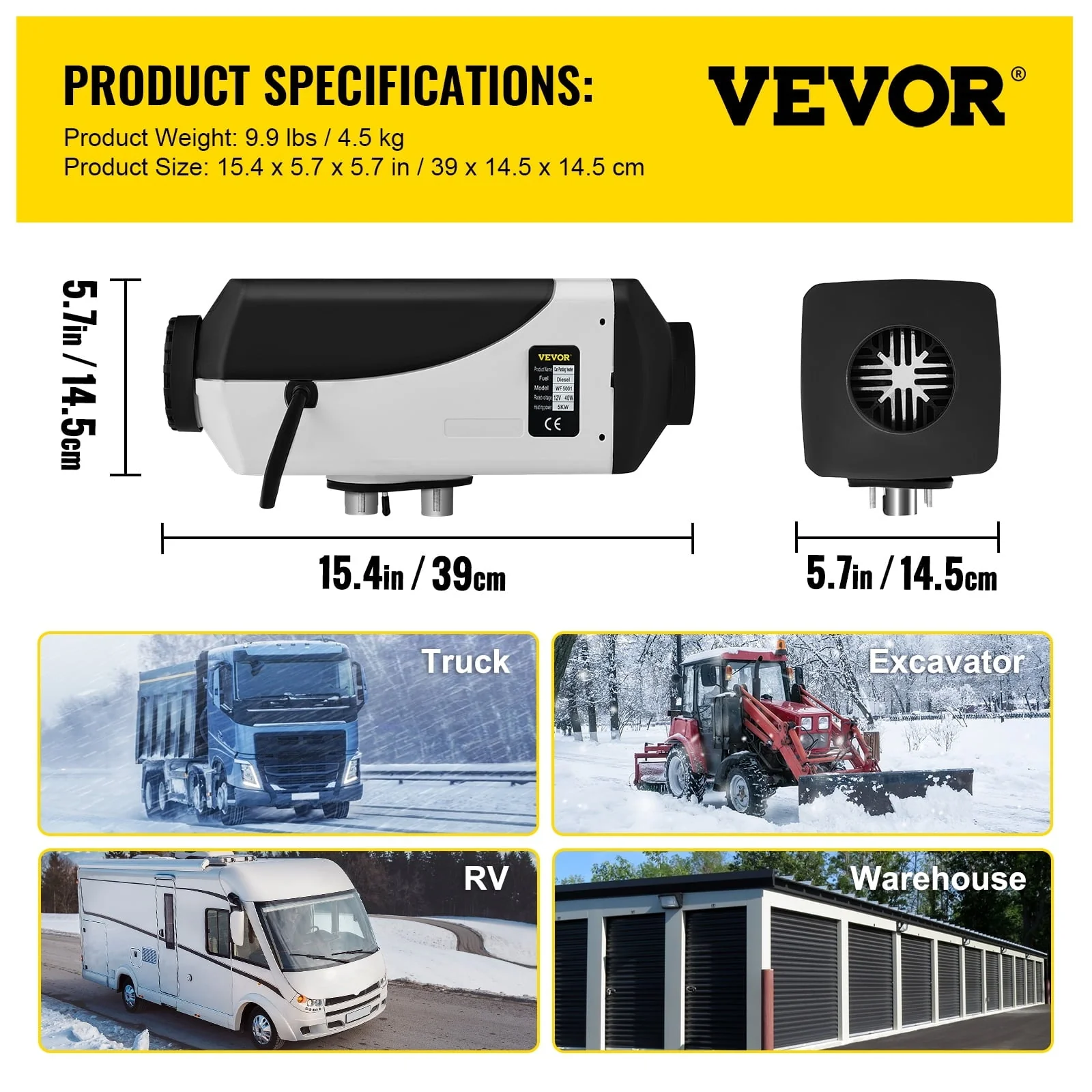 VEVORbrand 5KW Diesel Air Heater 10L Tank Diesel Heater 12V Diesel Parking Heater Muffler with LCD Thermostat and Remote Control for RV Bus Trailer Motor-home and Boats - Image 7