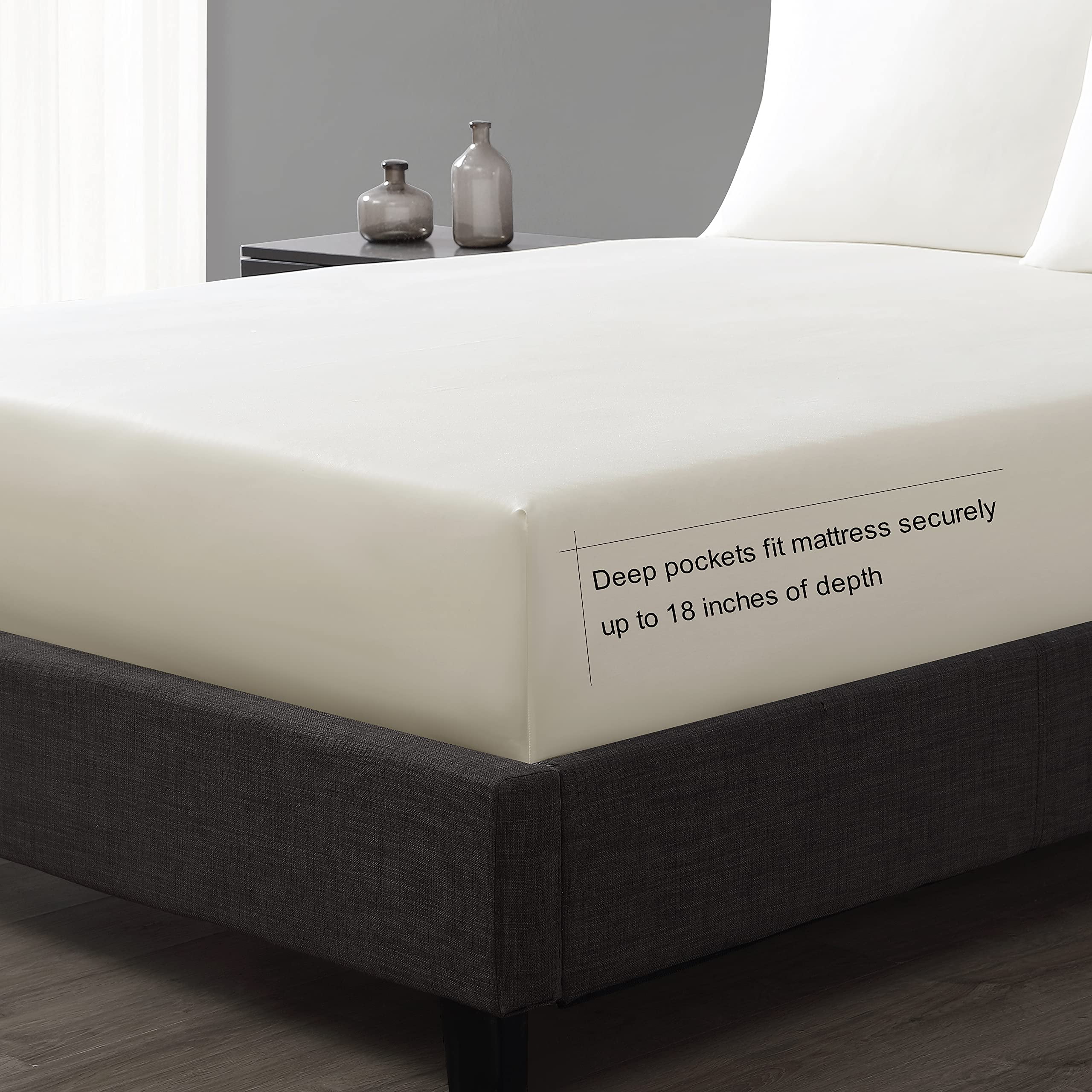 Vera Wang - 4 pieces, Queen Sheet Set, Luxury Sateen Cotton Bedding, 800 Thread Count, Soft & Smooth Home Decor (Ivory, Queen) - Image 6