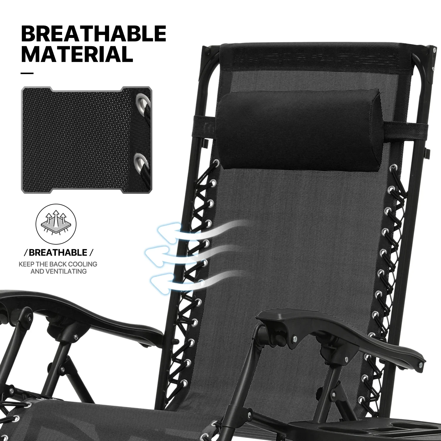MoNiBloom Zero Gravity Reclining Chairs Set Of 2 With Canopy Shade And Headrest, Black - 330 lbs - Image 15 MoNiBloom Zero Gravity Reclining Chairs Set Of 2 With Canopy Shade And Headrest, Black - 330 lbs - Image 15