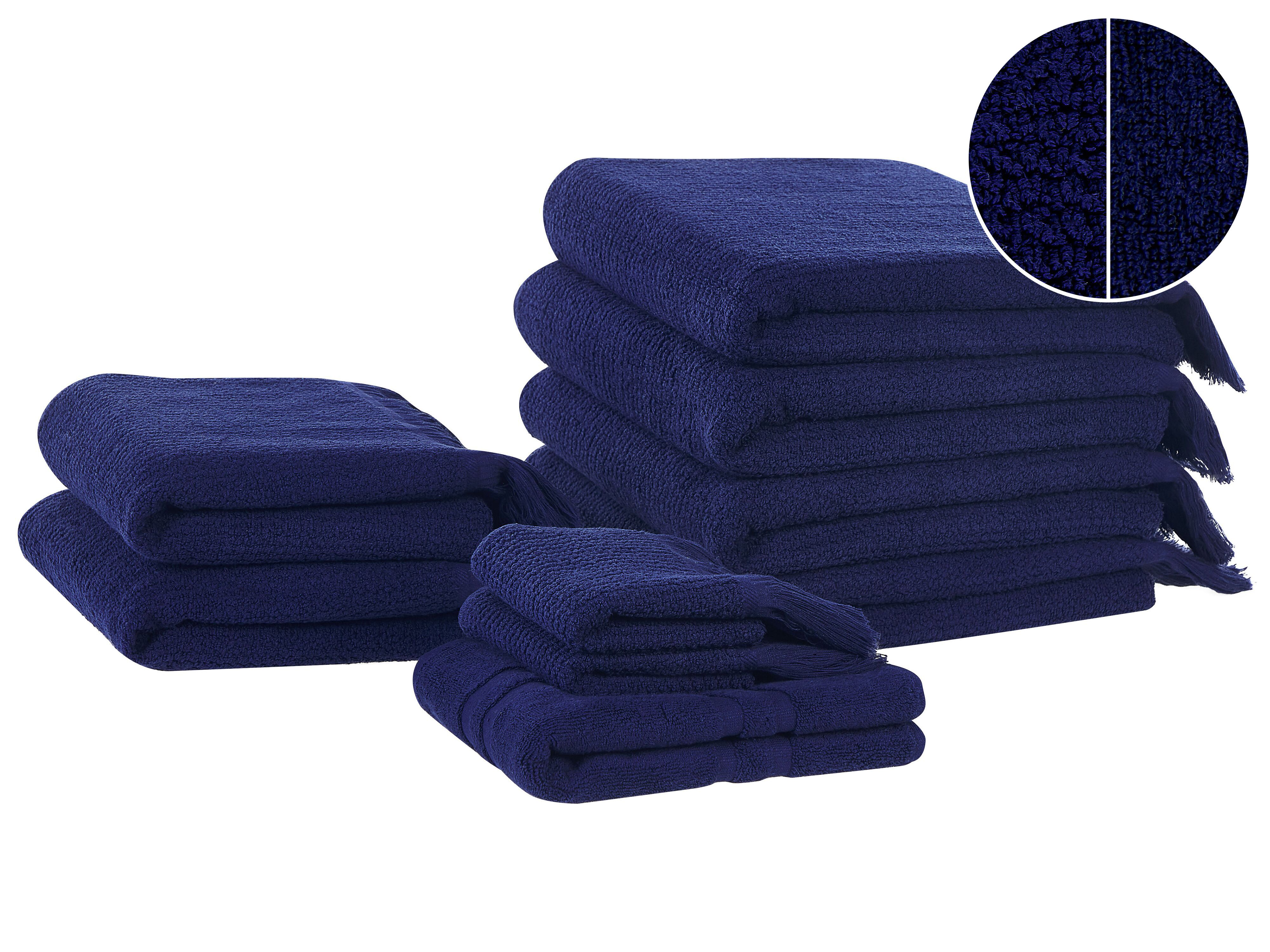 Set of 9 Towels ATIU Terry Cotton Navy Blue