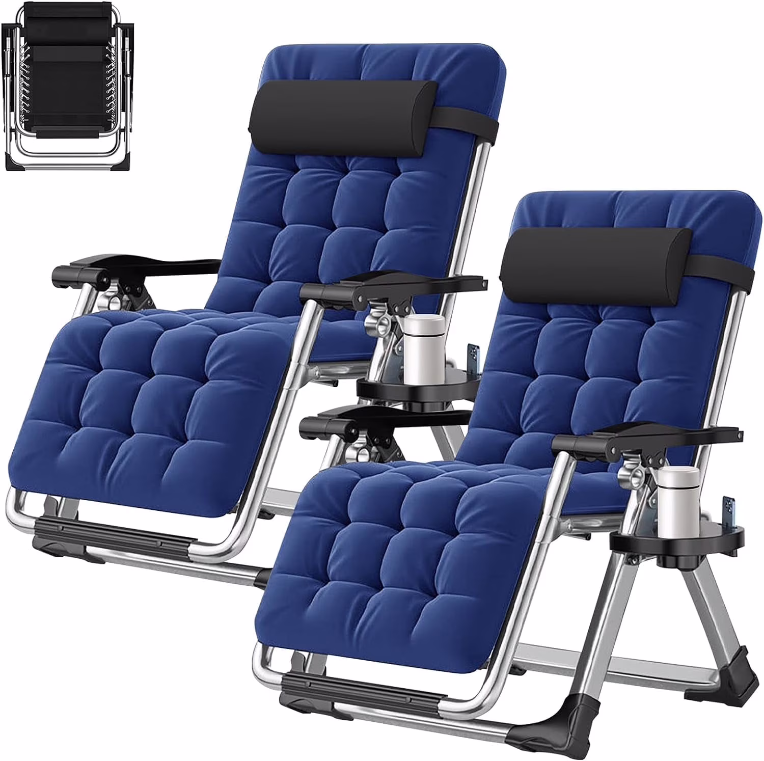 NAIZEA 2 Pack Zero Gravity Chair, Foldable Portable Lawn Recliner with Cushion, Headrest, Cup Holder, Black - Image 4