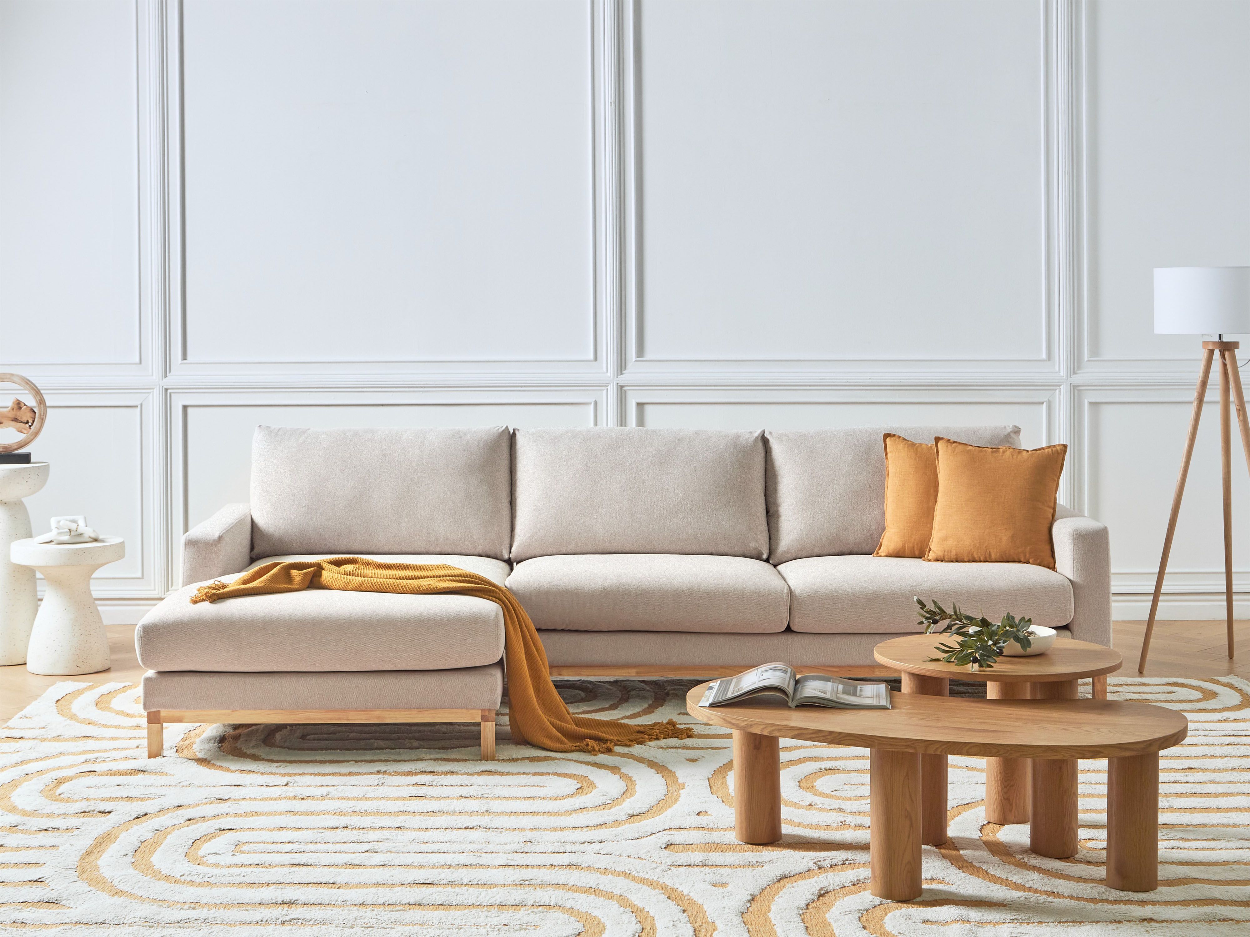 Corner Sofa 4 Seater SIGGARD Fabric Beige Right Hand