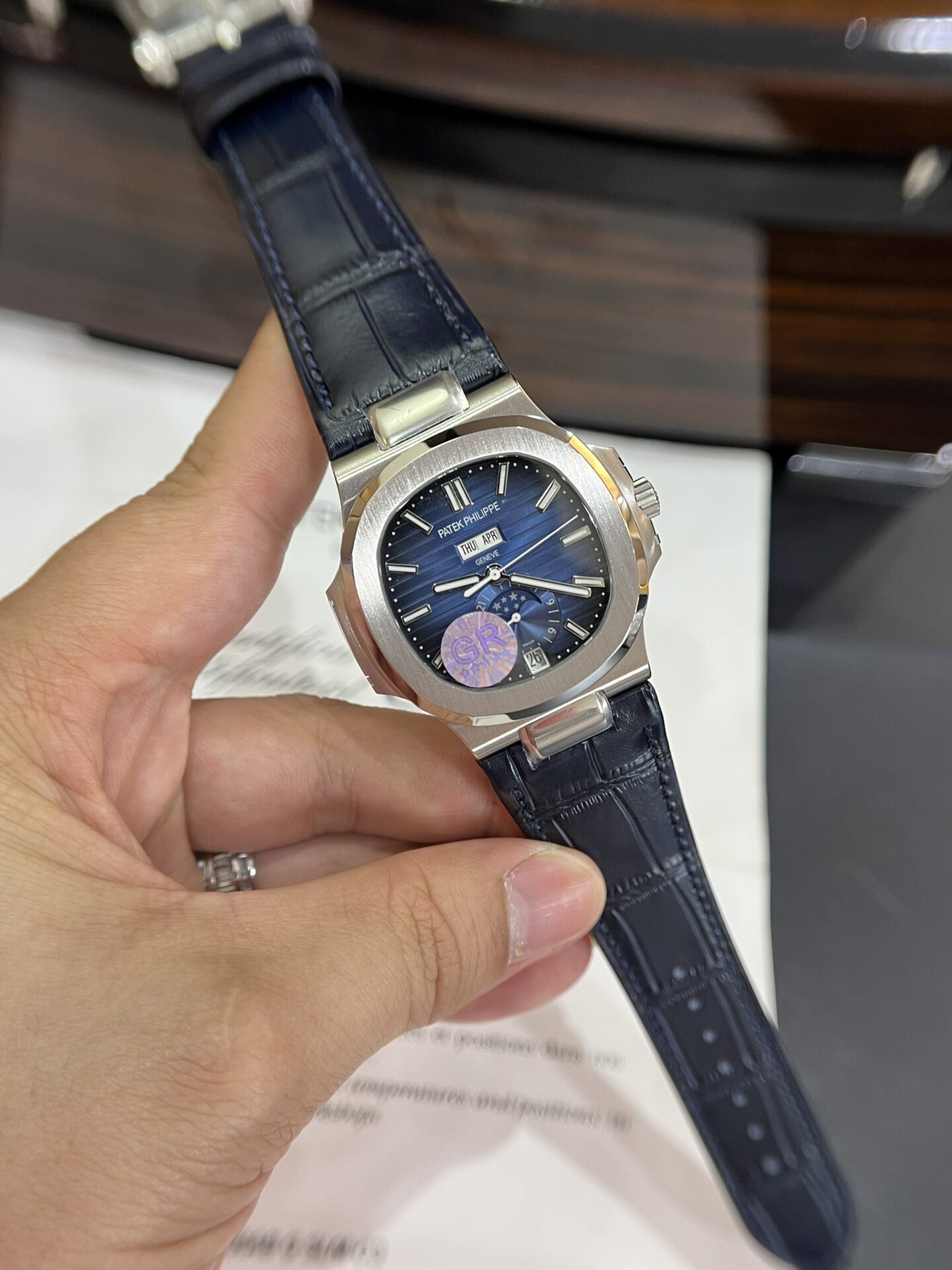 Patek Philippe Nautilus 5726G Replica Watch Blue Leather Strap GRF 40.5mm - Top club