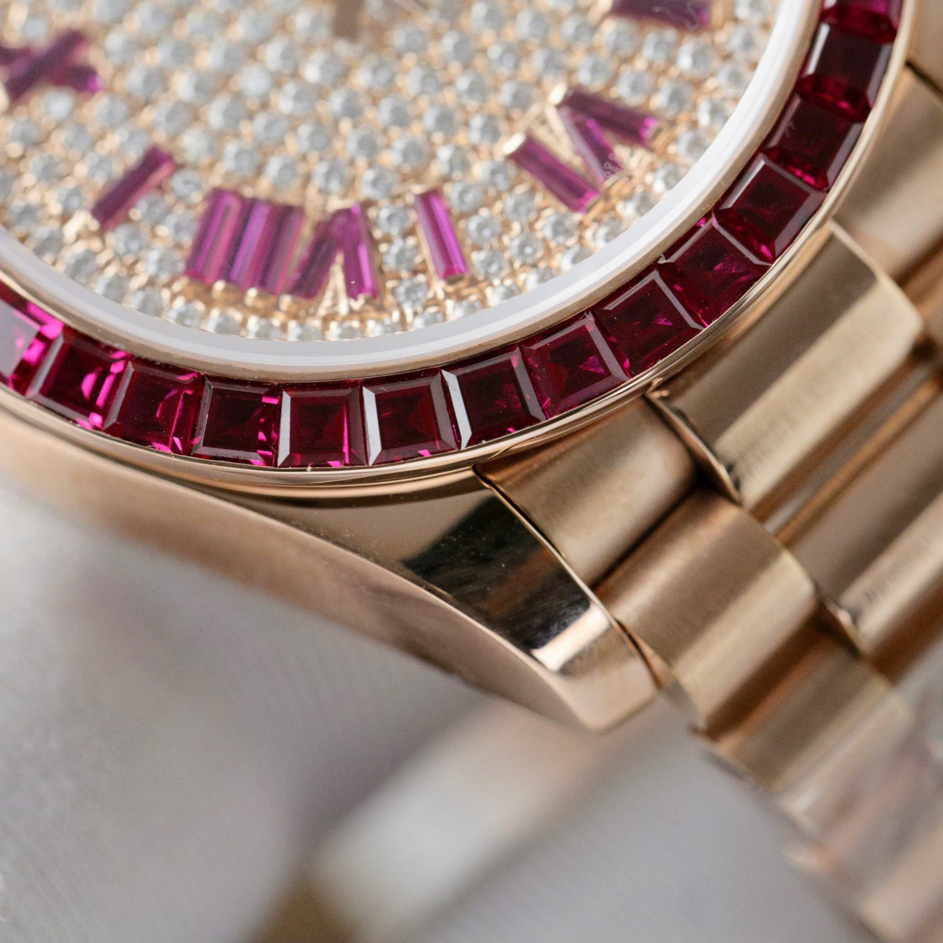 Rolex DateJust Women Custom Gold Wrapped + Ruby Baguette + Diamonds Moissanite 31mm - Top club