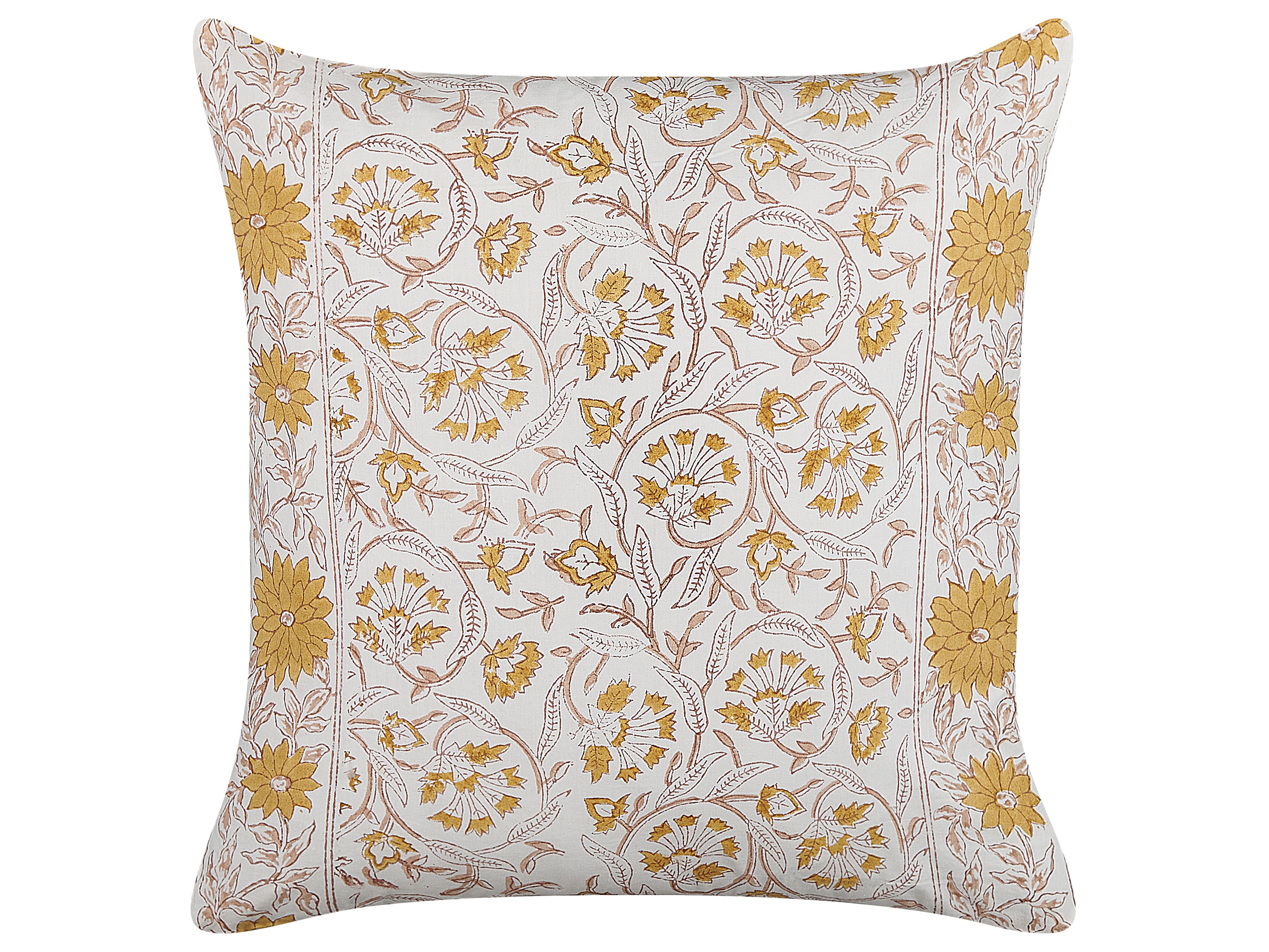 Throw Cushion AMARA Cotton 45 x 45 cm Yellow Floral Pattern
