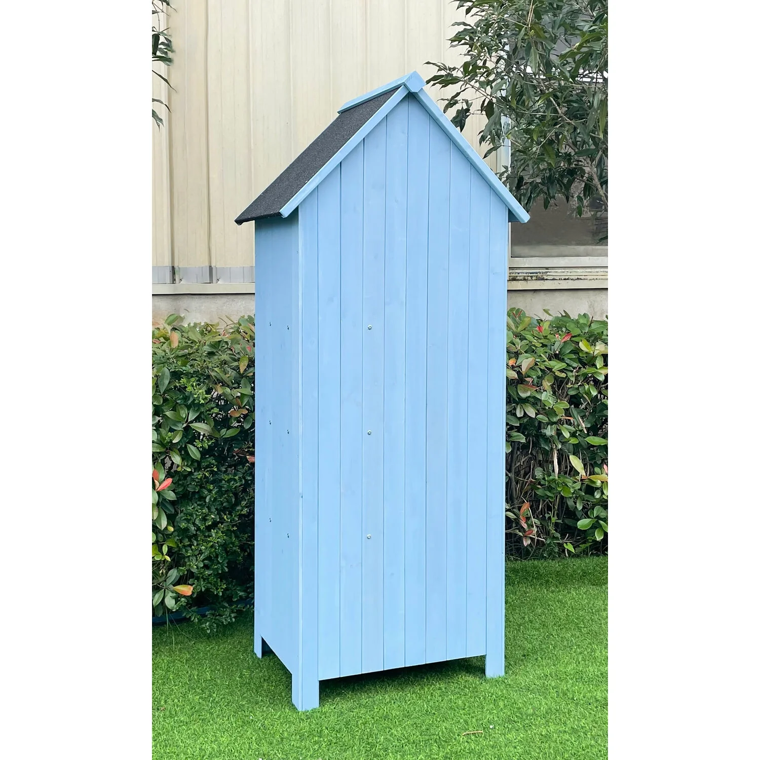 Hanover Sturdy Durable Waterproof Wood Outdoor Vertical Storage Shed, 70.40"x 30.30"x21.30", Blue - Image 9