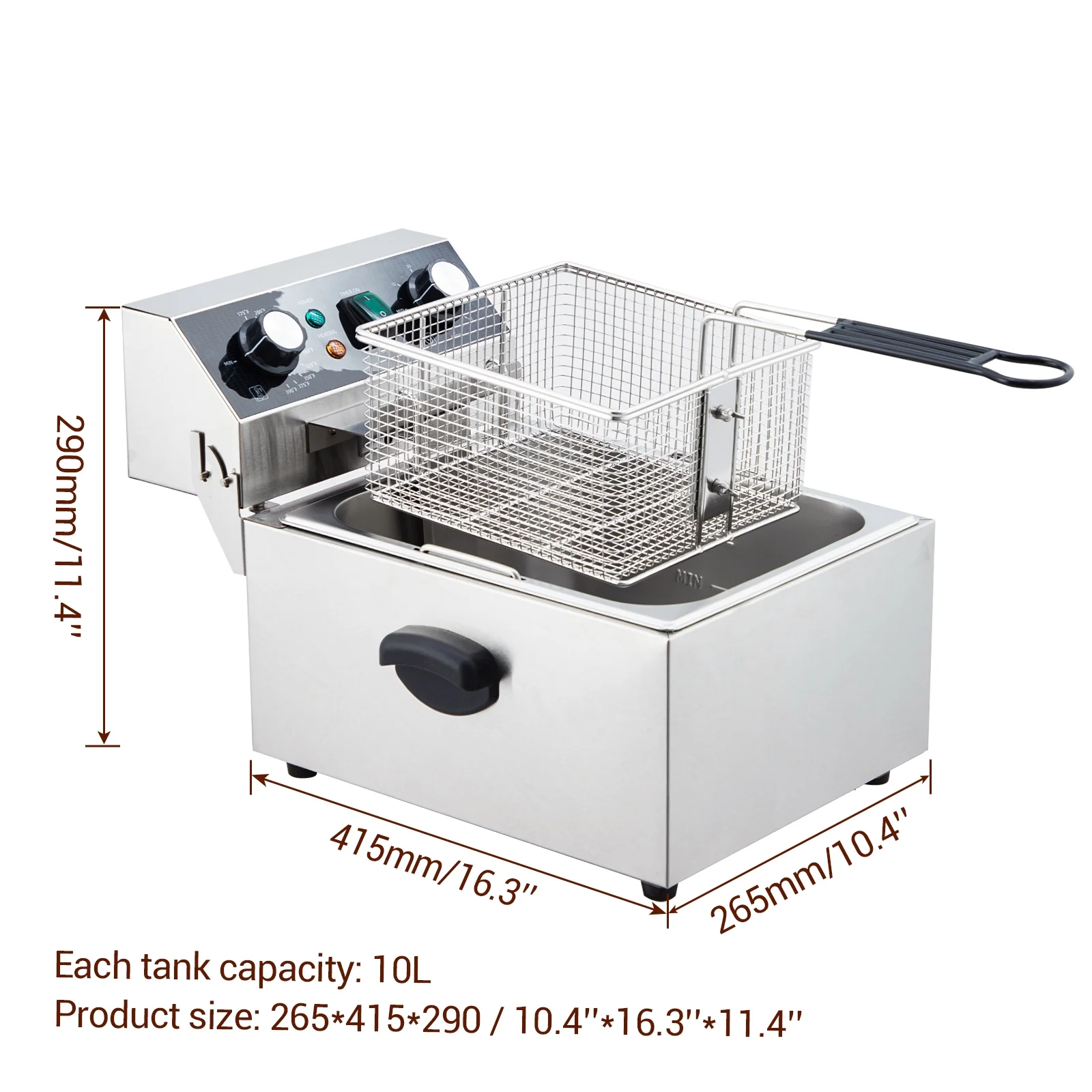 Electric Deep Fryer,Tank Stainless Steel Deep Fryer, Temperature Control, Countertop Fryer for Home Kitchen and Restaurant, 110V