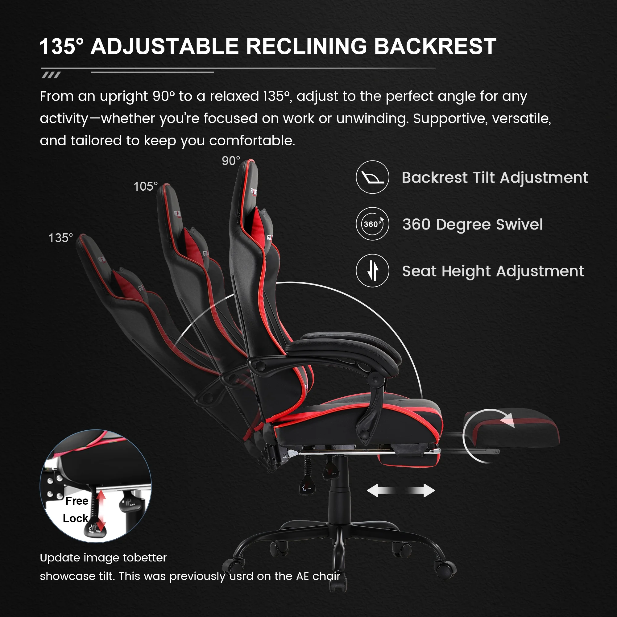 GTRACING GTWD-200 Ergonomic Gaming Chair with Adjustable Pillows and Footrest , White - Image 40