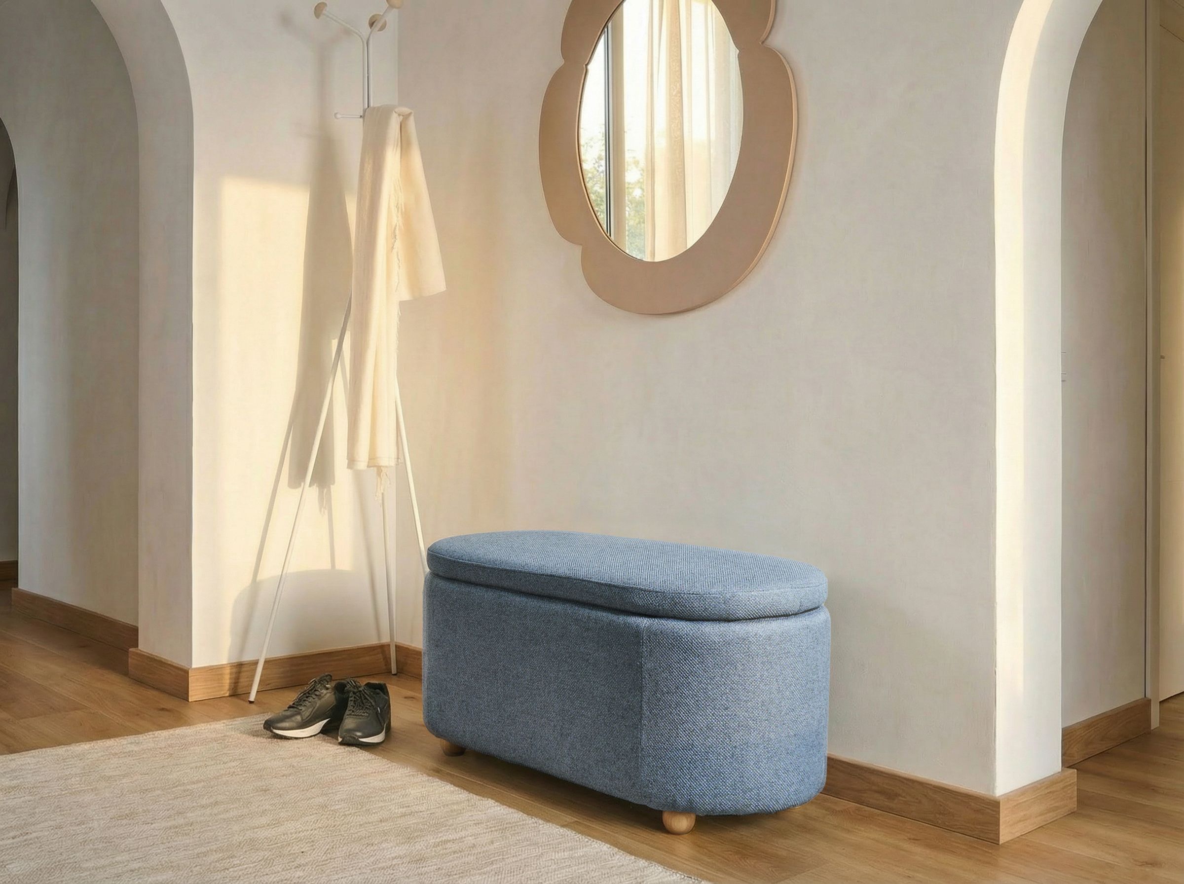 Upholstered Storage Bench HAYWARD Fabric 98 cm 44 cm Blue
