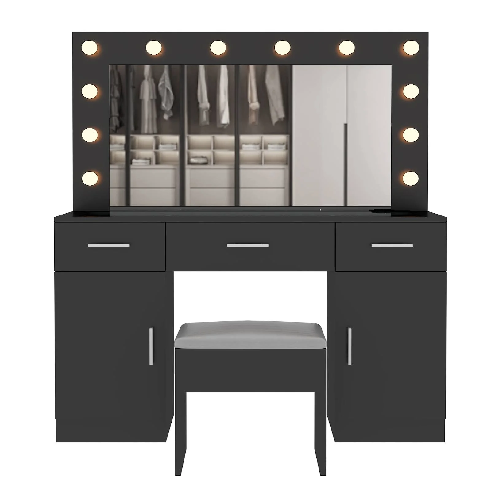 Ktaxon Large Makeup Vanity, Vanity Table Set w/ Visible Glass Top w/ Charging Station, White - Image 51