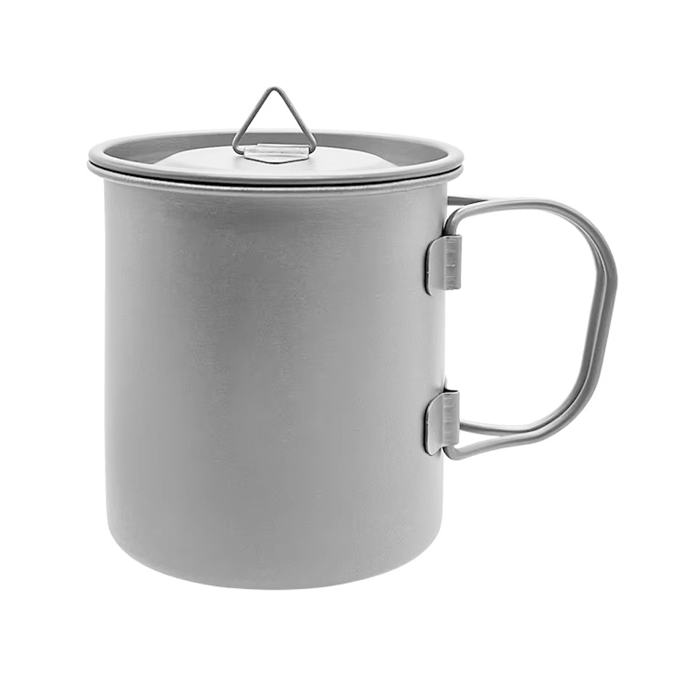 Pure Titanium Cup 400ml to 700ml Water Mug Folding Handle Portable Titanium Water Cup with Lids for Outdoor Camping