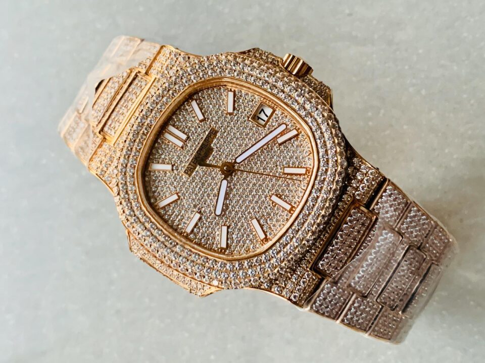 Replica PATEK PHILIPPE ICED Nautilus Jumbo 5711 RG TWF Full Paved Diamonds Dial Case and Bracelet A324 - Top club