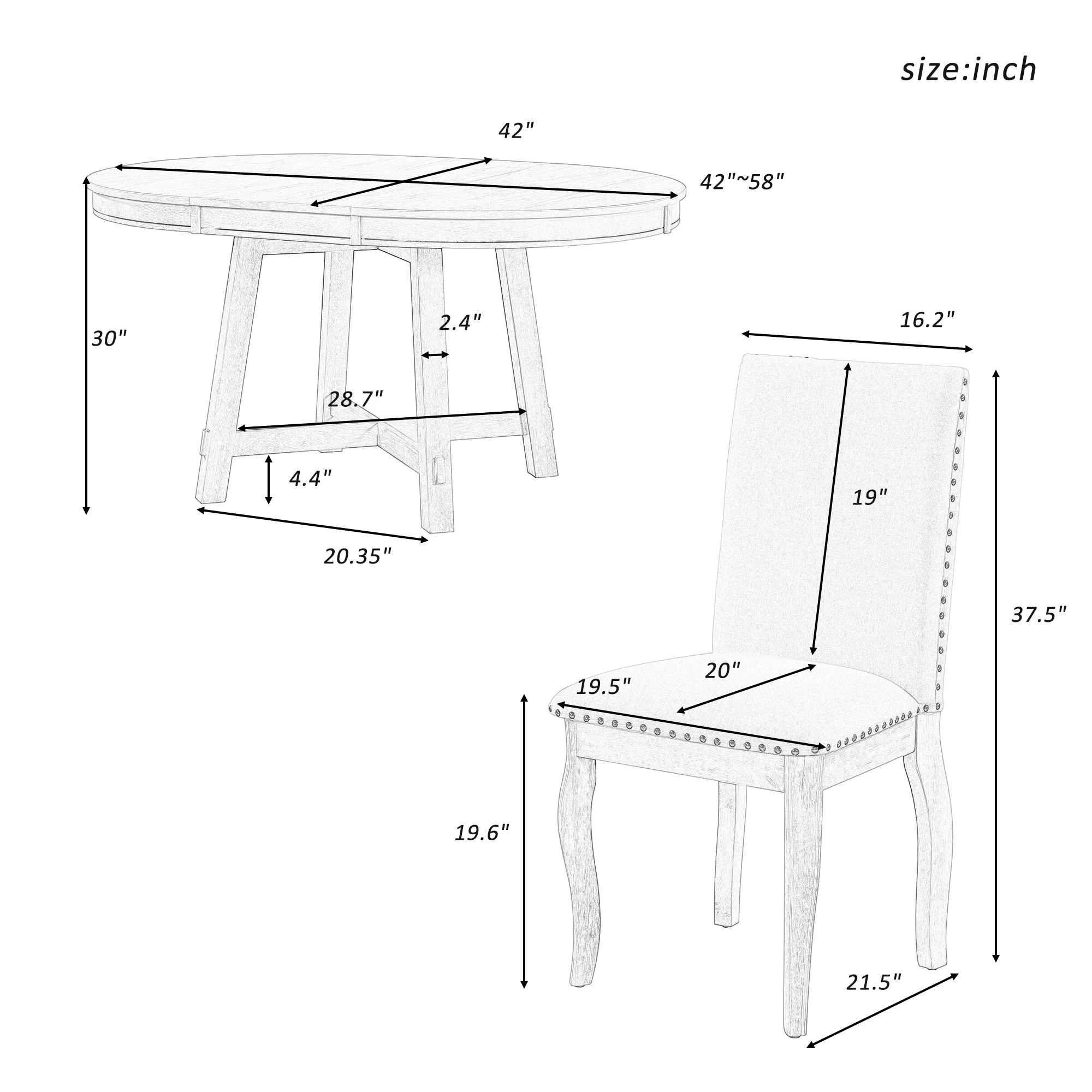 Sumdeal 5-Piece Farmhouse Dining Table Set, Wood Round Extendable Dining Table and 4 Upholstered Dining Chairs (Espresso-1Table 4 Chairs) - Image 10