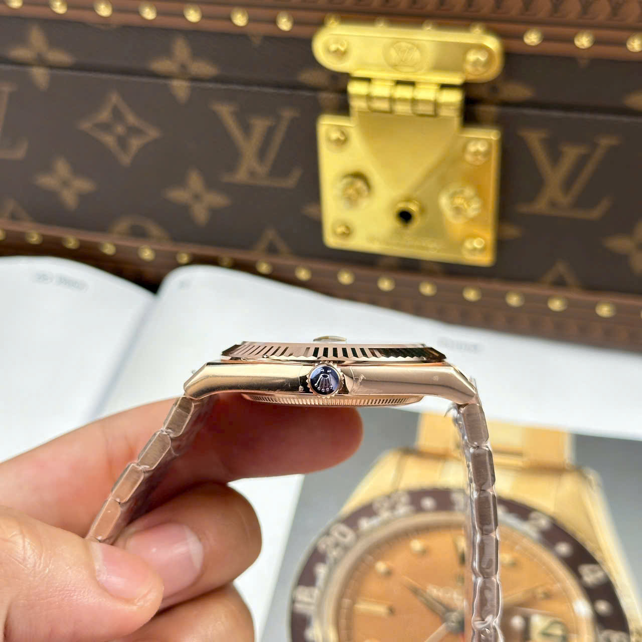 Rolex Land-Dweller 127235 Rose Gold Honeycomb Motif Dial Luxury Fake Watches 40mm - Top club