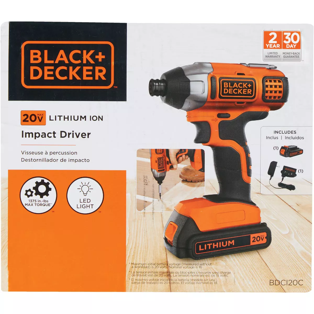 Black & Decker 20V MAX Lithium-Ion 1/4 In. Hex Cordless Impact Driver Kit with 1.5 Ah Battery & Charger