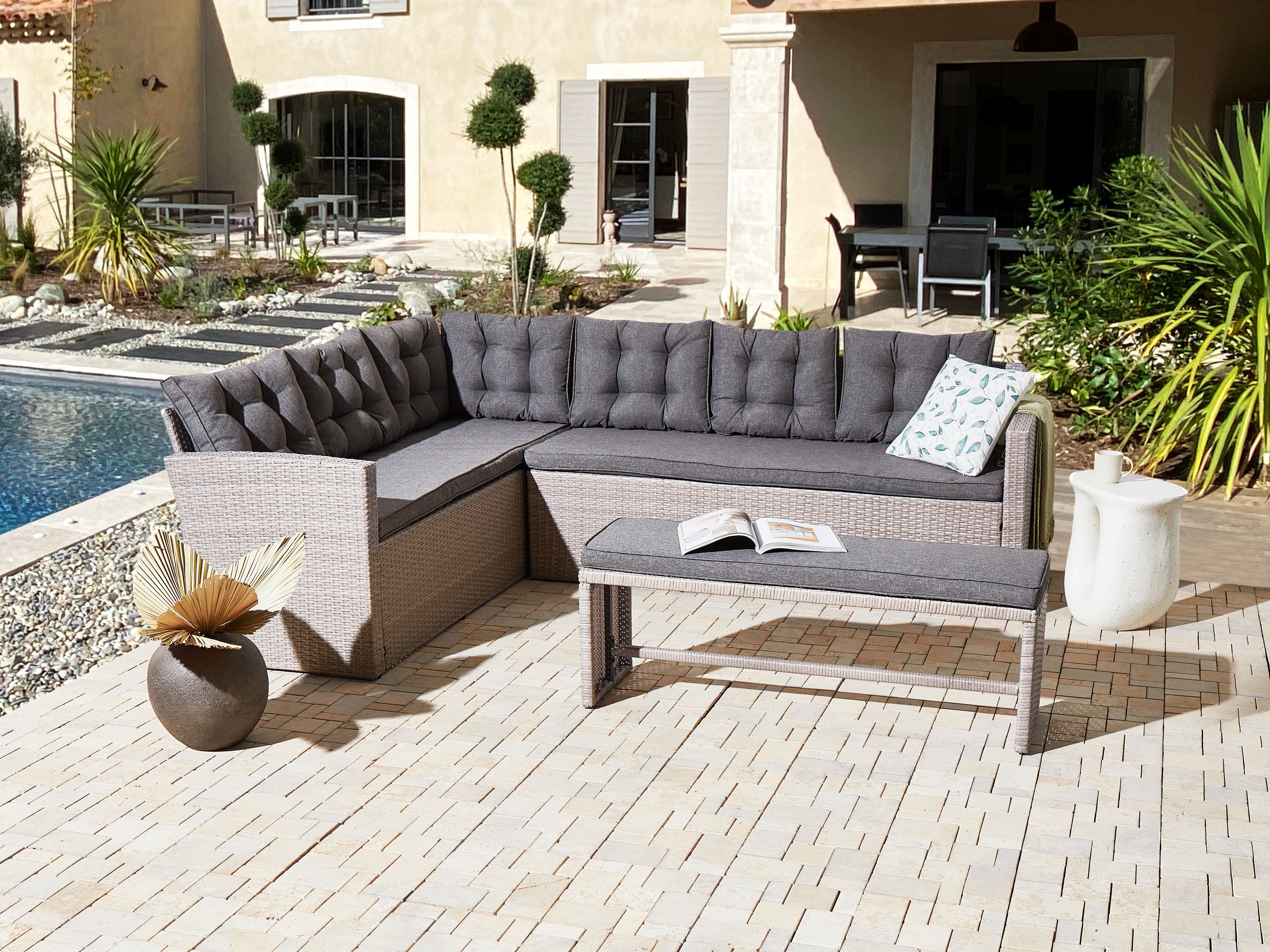 Garden Corner Sofa 8 Seater VITERBO PE Rattan Grey