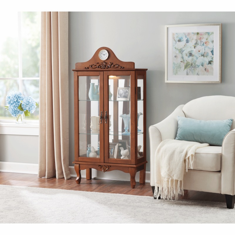 Lit Clock Curio Cabinet - MIDNIGHT VELVET CATALOG