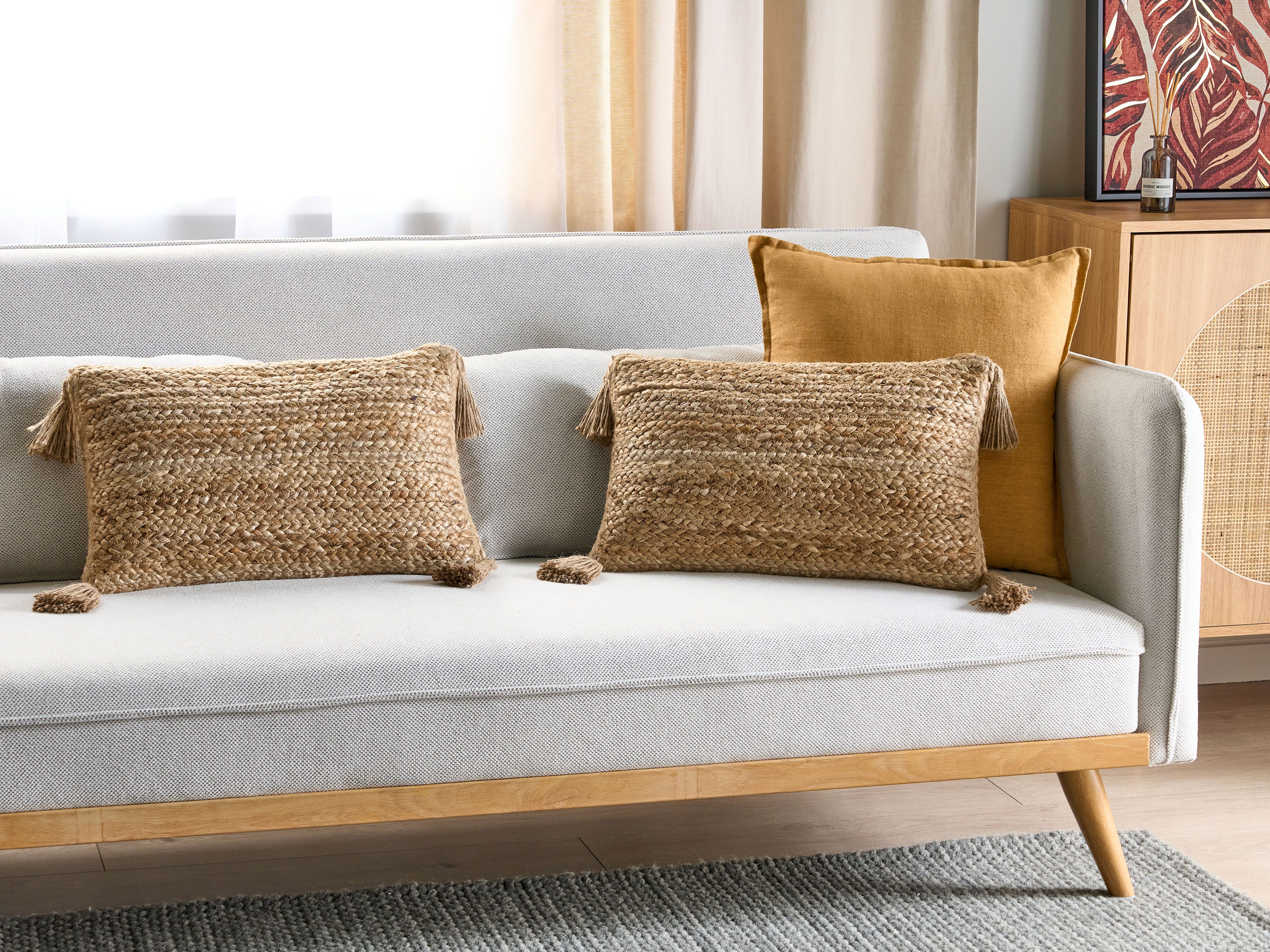 Set of 2 Decorative Cushions SIUM Jute 30 x 50 cm Beige Solid