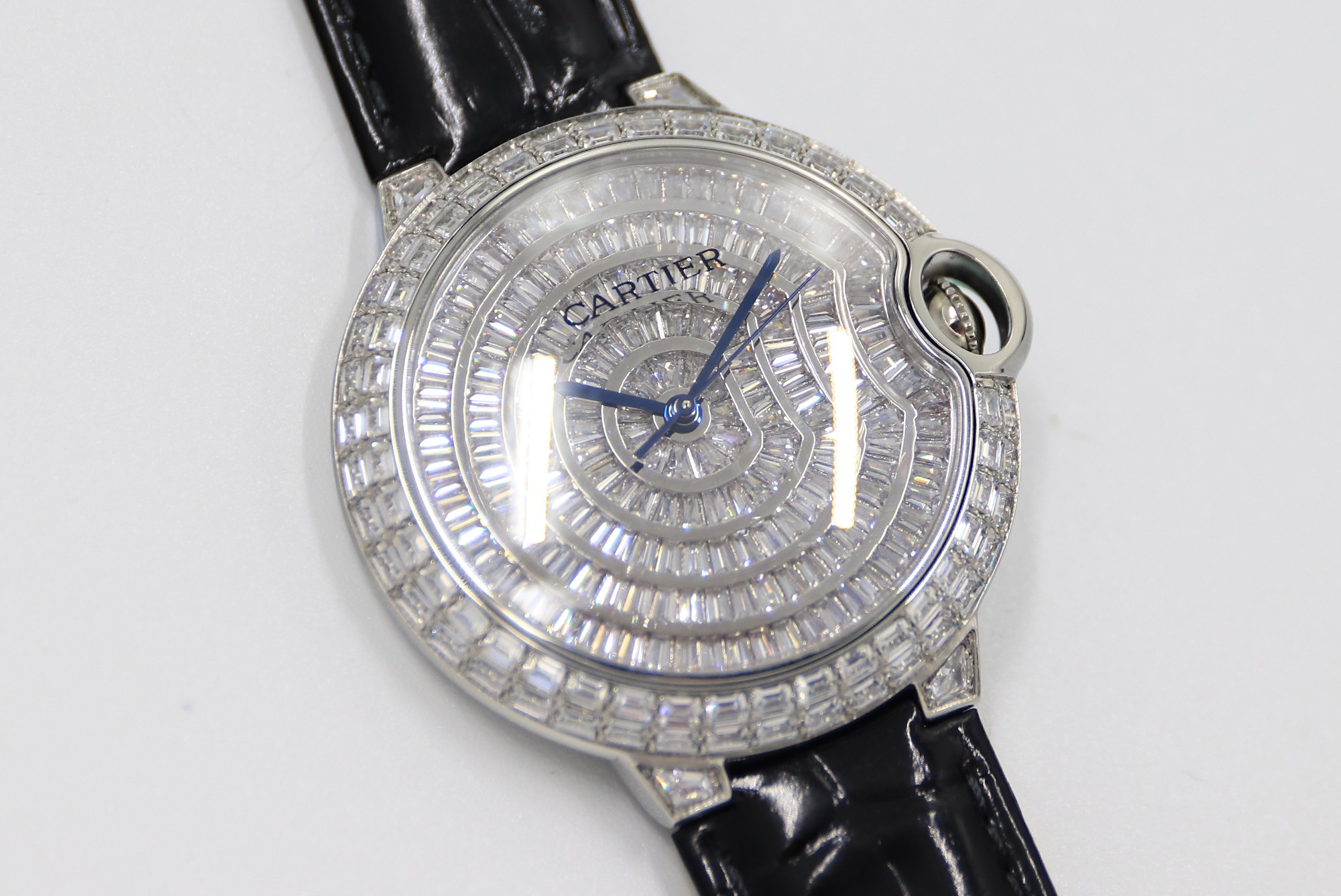 Cartier Blue Balloon Square Diamonds Full Sky Watch-White-Leather-42mm(1:1 replica) - Top club