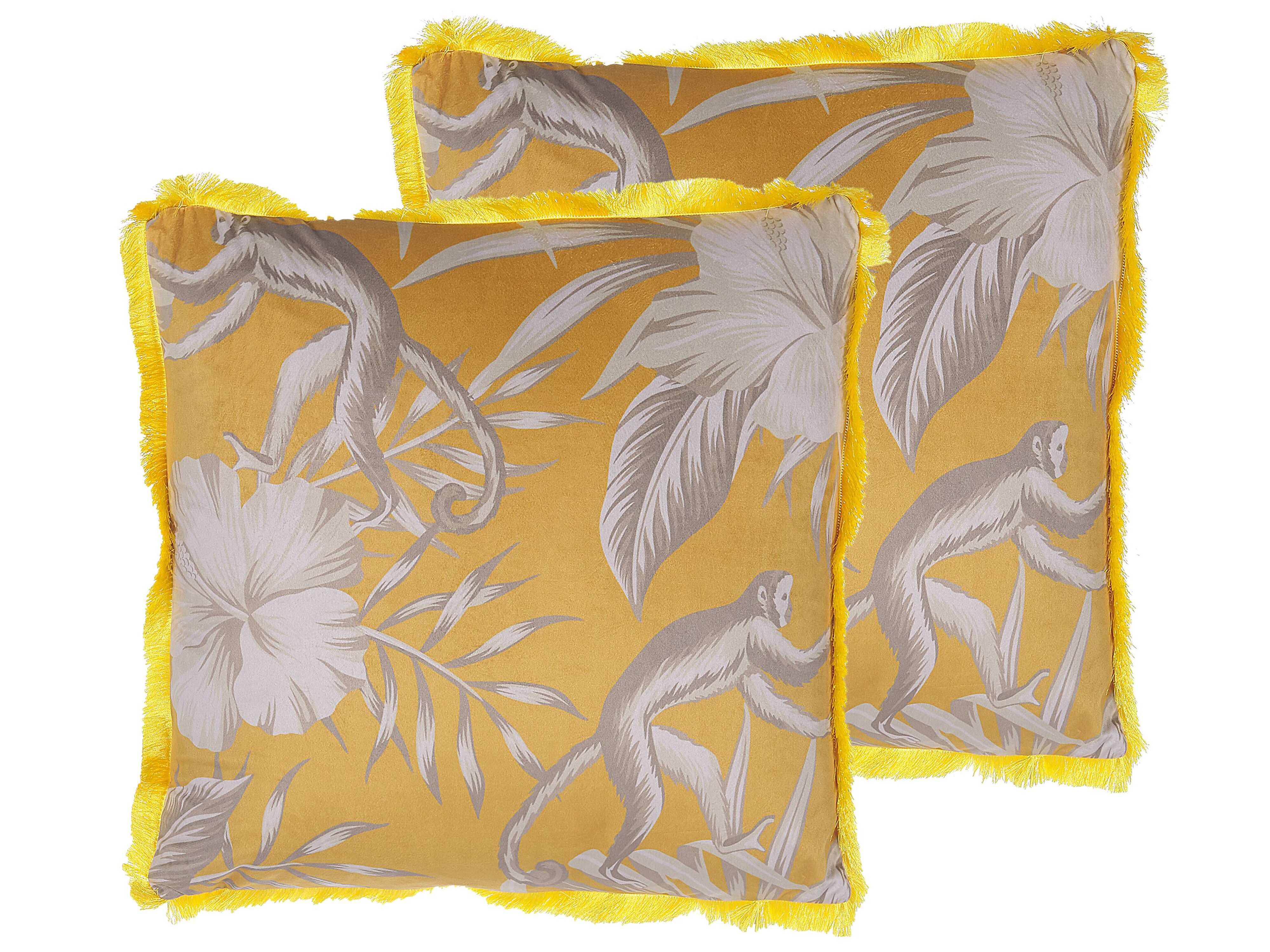 Set of 2 Decorative Cushions MANJU Velvet 45 x 45 cm Yellow Animal Pattern