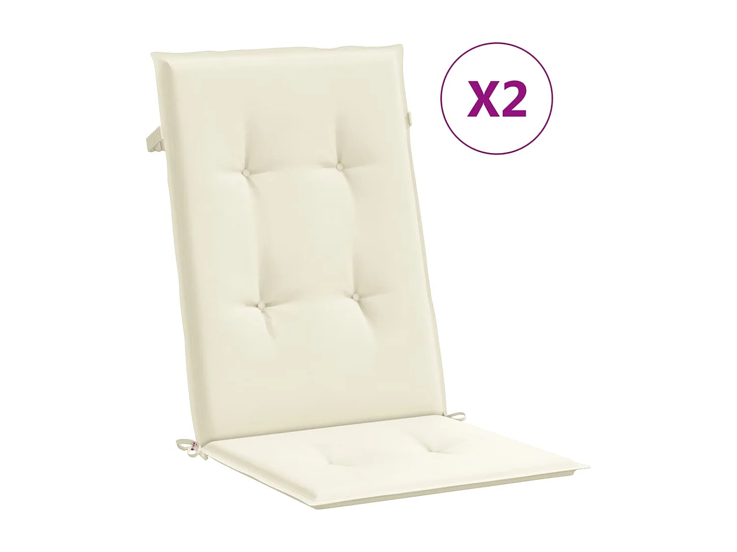 Coussins de chaise de jardin dossier haut lot de 2 crème tissu
