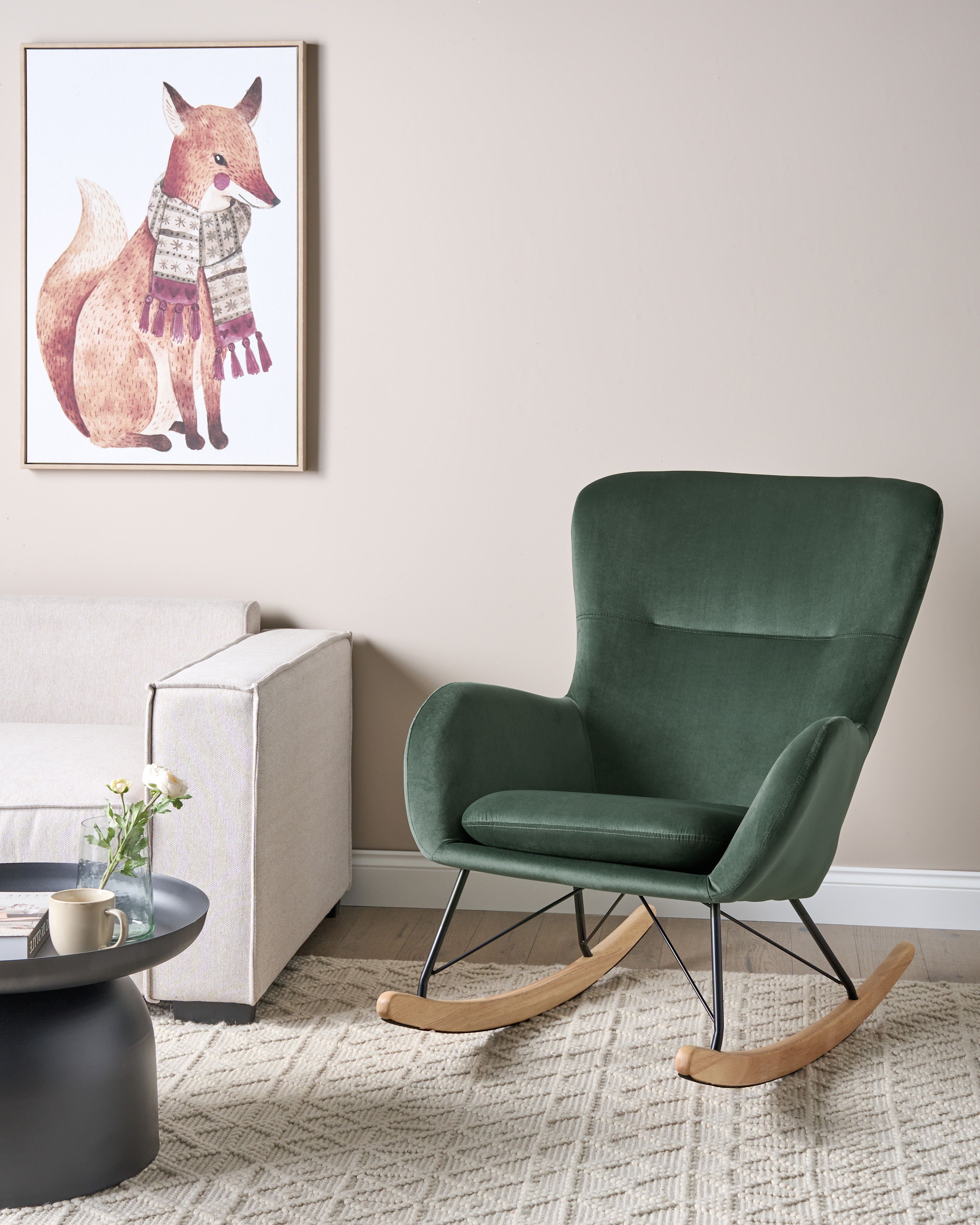 Rocking Chair ELLAN Velvet Dark Green