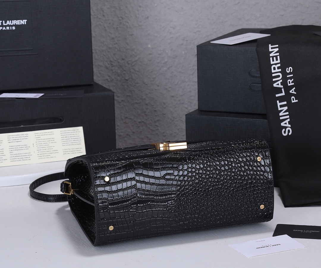 Replica Ysl Cassandra Medium Top Handle Bag In Crocodile-Embossed Shiny Leather1:1High-quality replica