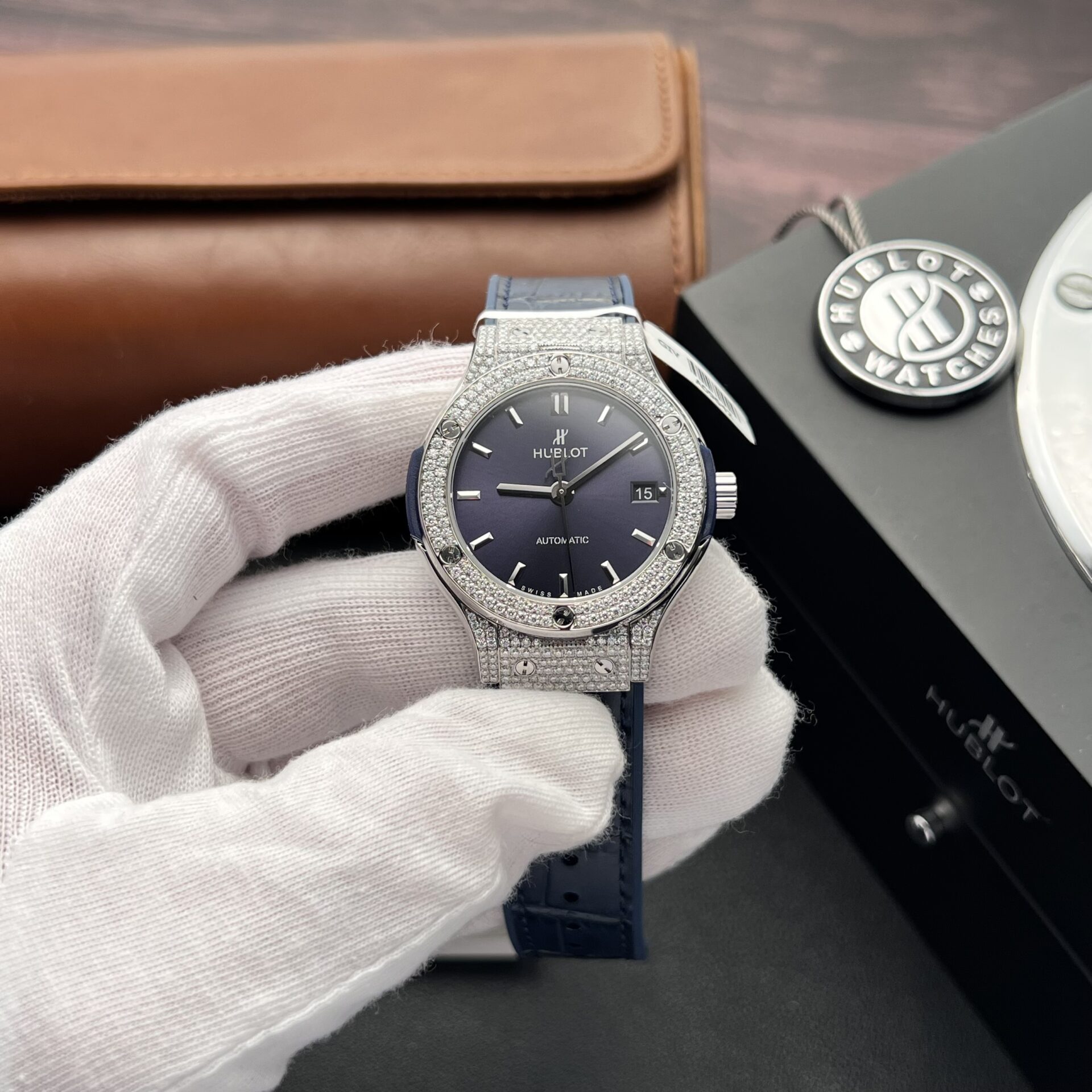 Hublot Replica 11 Watch Classic Fusion Full Moissanite Diamond Case Charcoal Blue 38mm - Top club